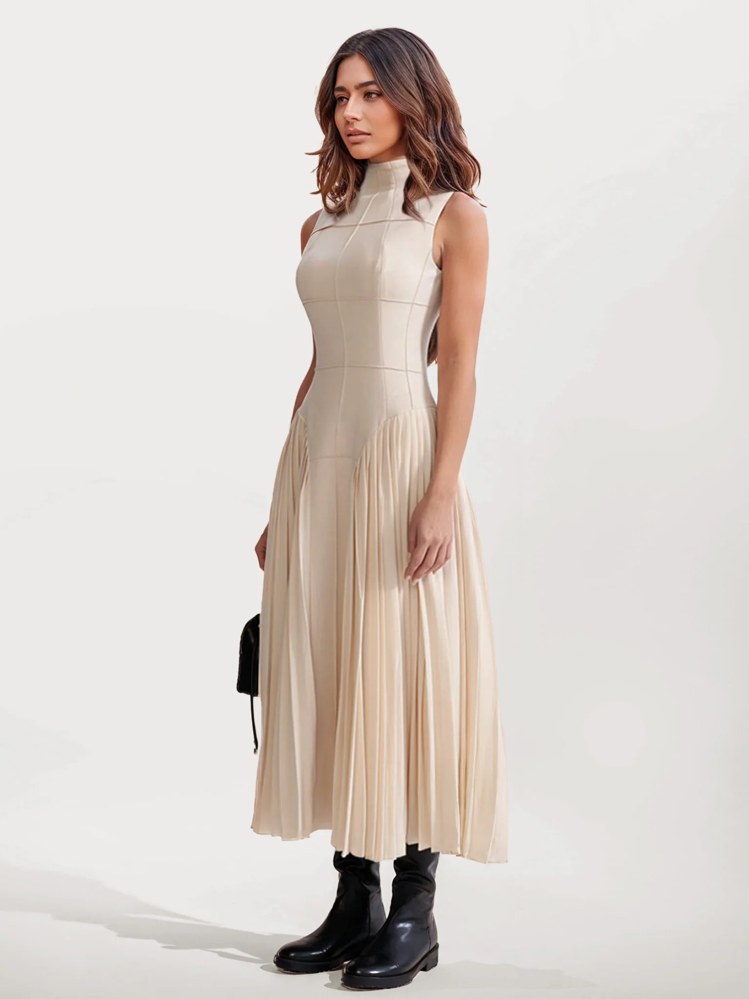 Pleated Midi Dress with Geometric Design - XPRESSC