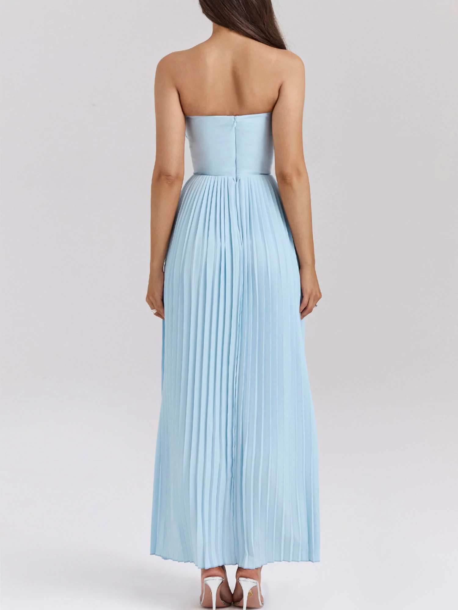 Pleated Strapless Sky Blue Maxi Dress - XPRESSC