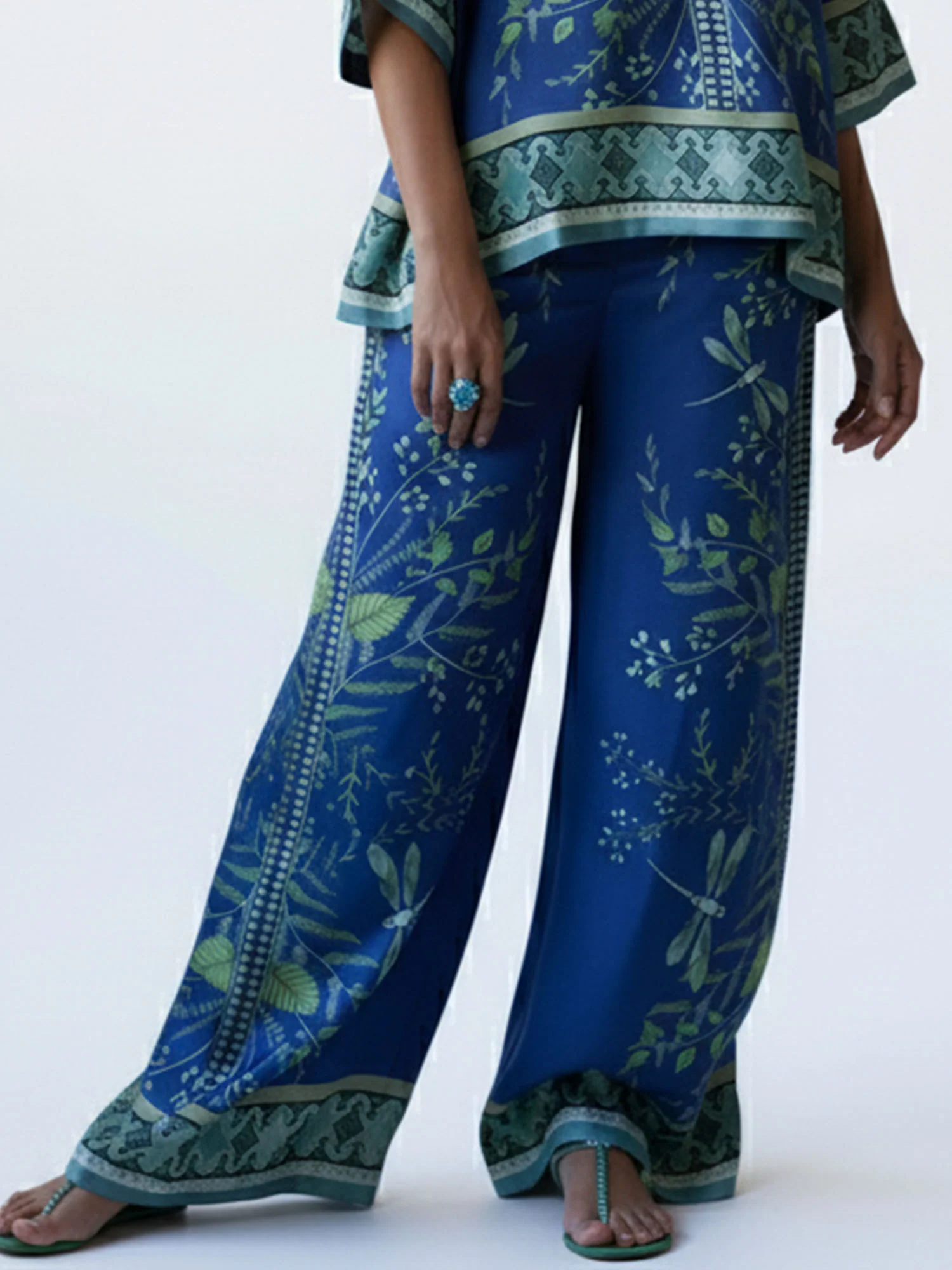 Indigo Dragonfly Wide-Leg Pants - XPRESSC