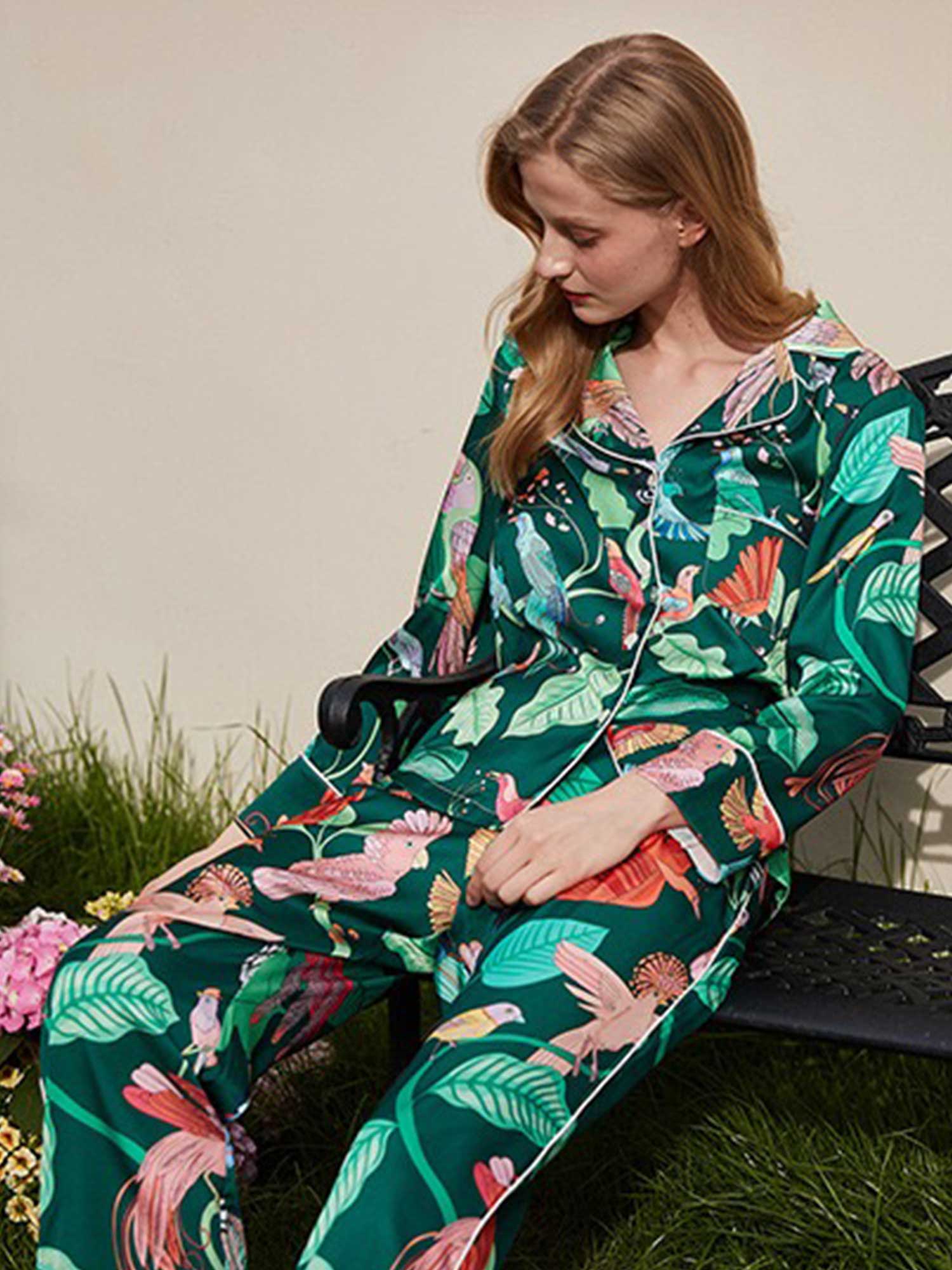Parrot and Leaf Print Pajama Set - XPRESSC