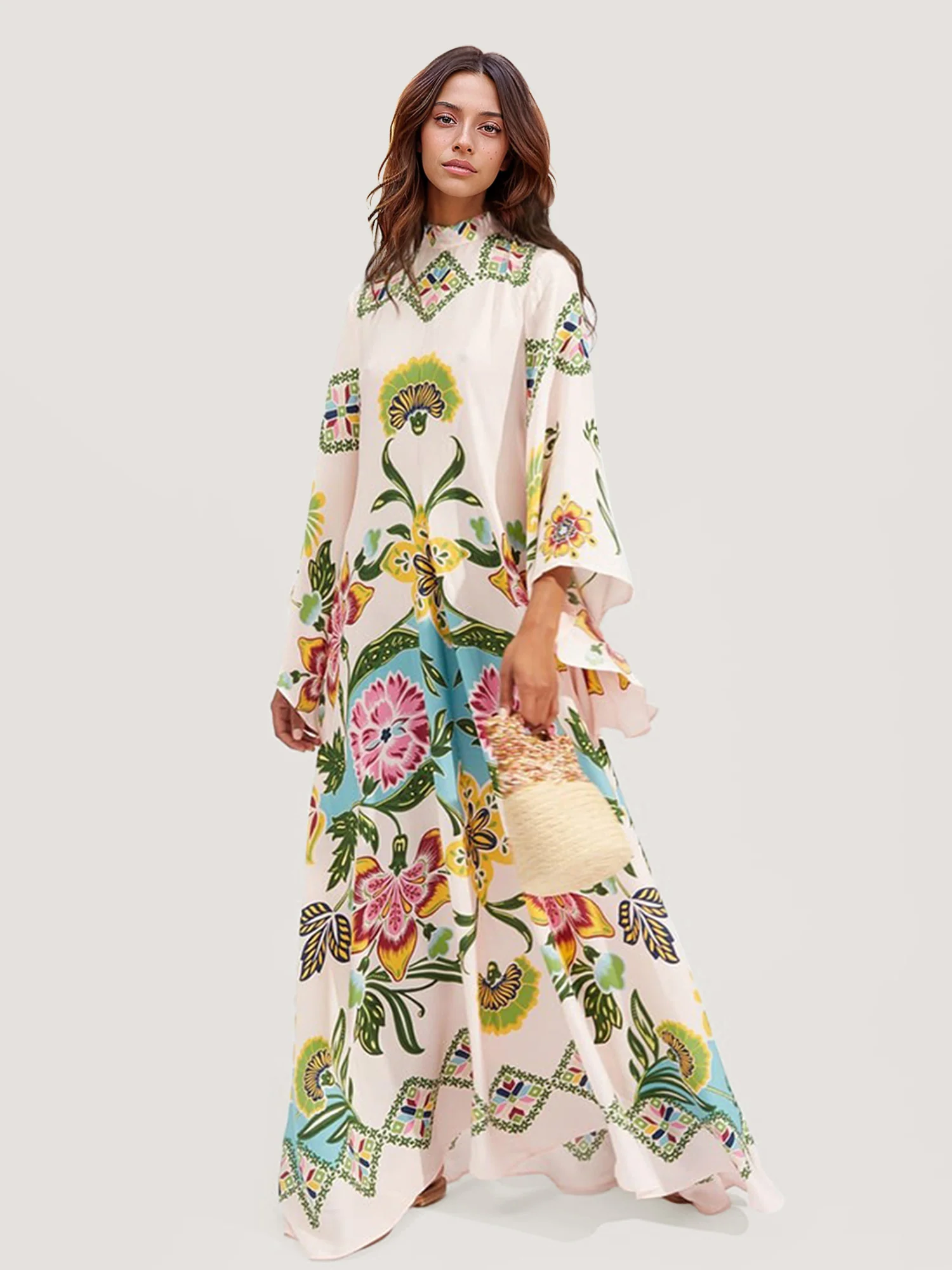 Floral Print Bohemian Long Sleeve Maxi Dress - XPRESSC