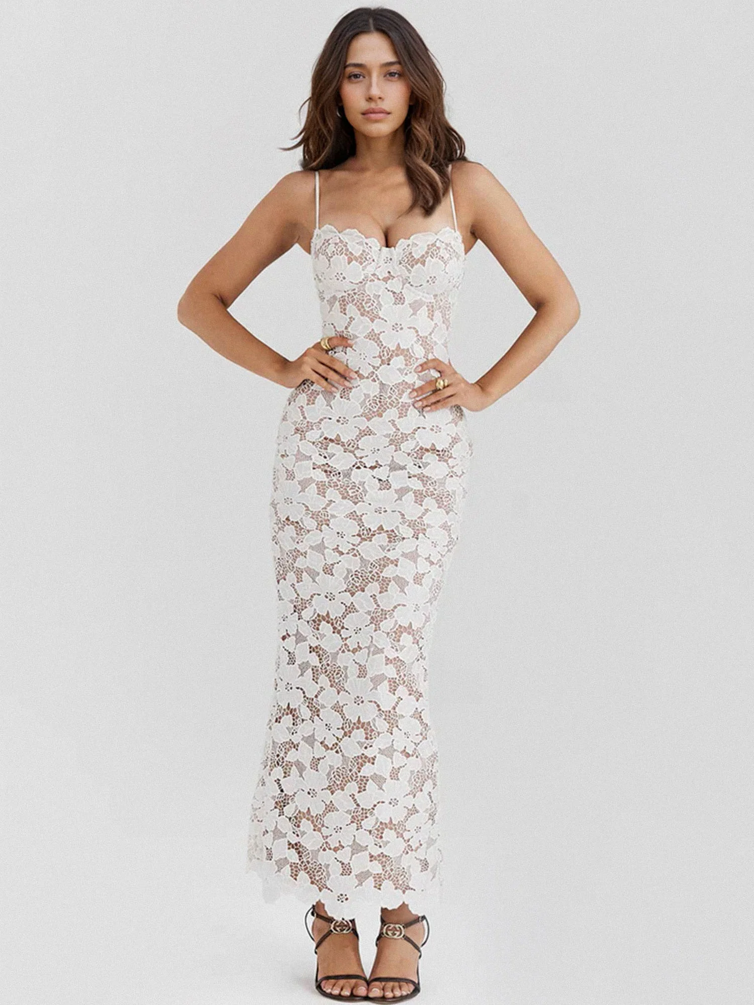 Lace Maxi Dress with Intricate Detailing - XPRESSC