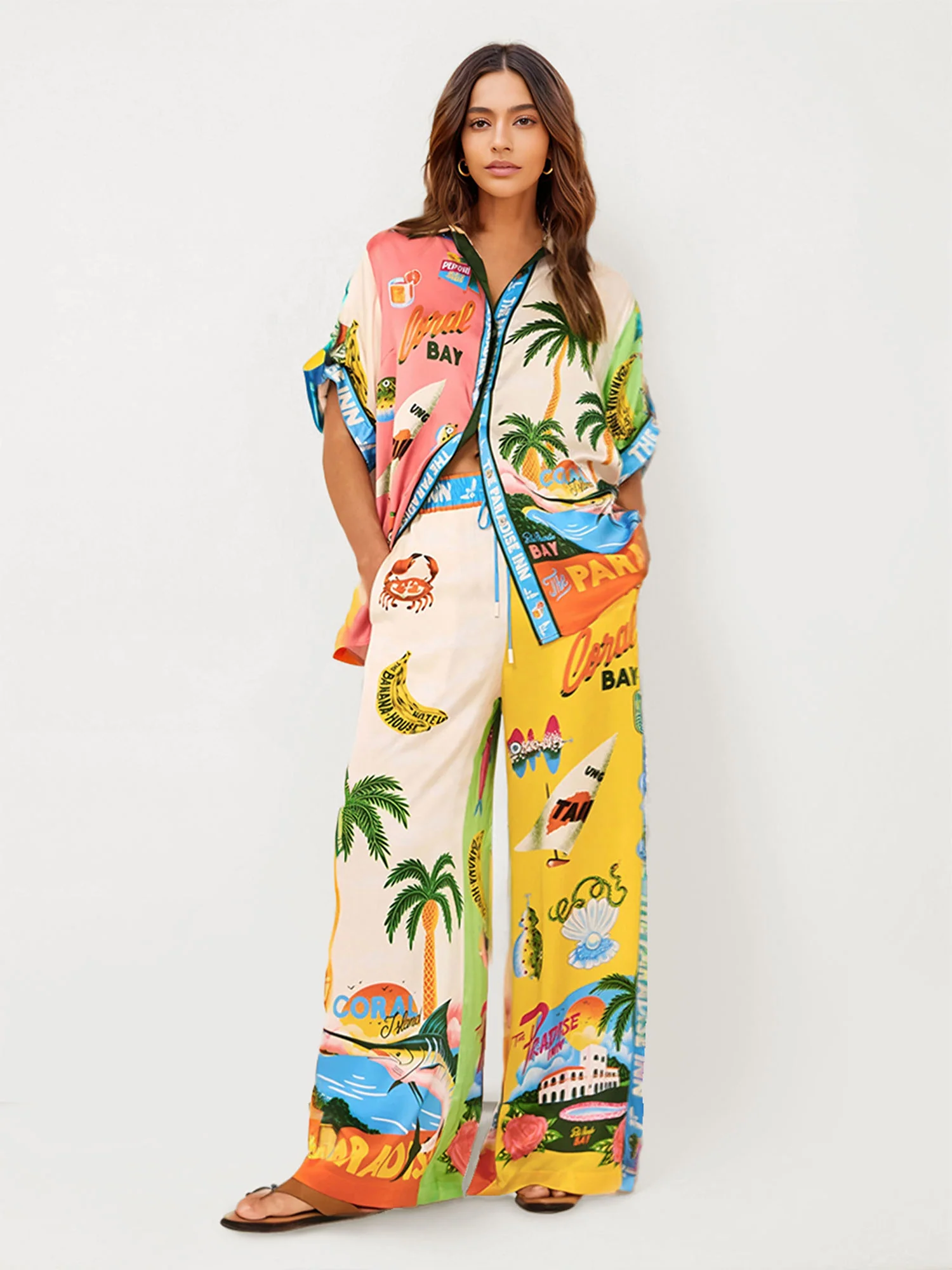 Sunset Beach Graphic Print Wide-Leg Pants - XPRESSC