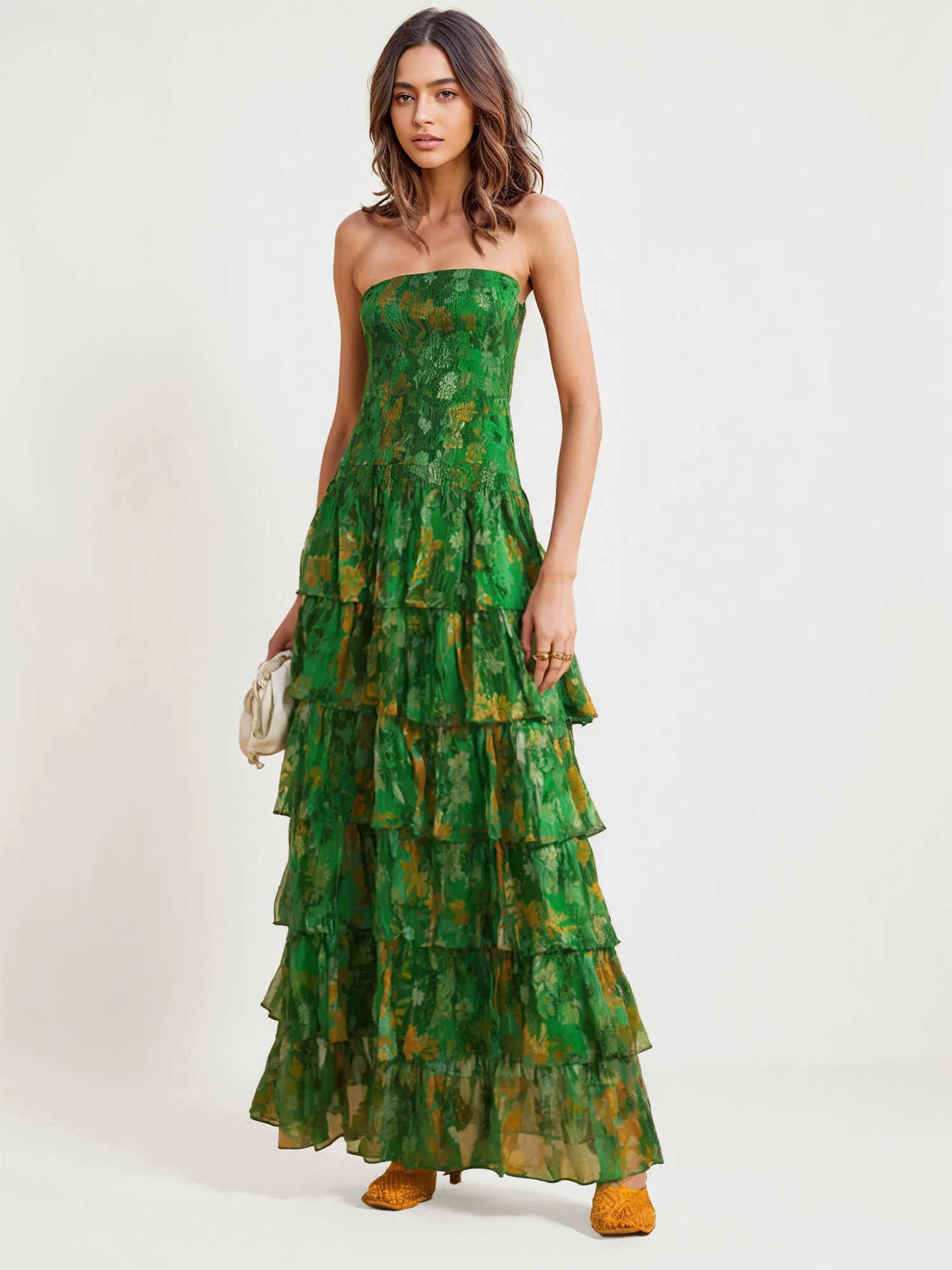 Tiered Green Floral Maxi Dress - XPRESSC