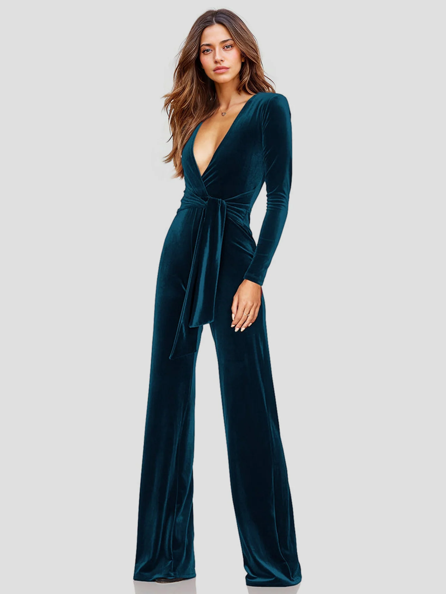V-Neck Velvet Jumpsuit - XPRESSC