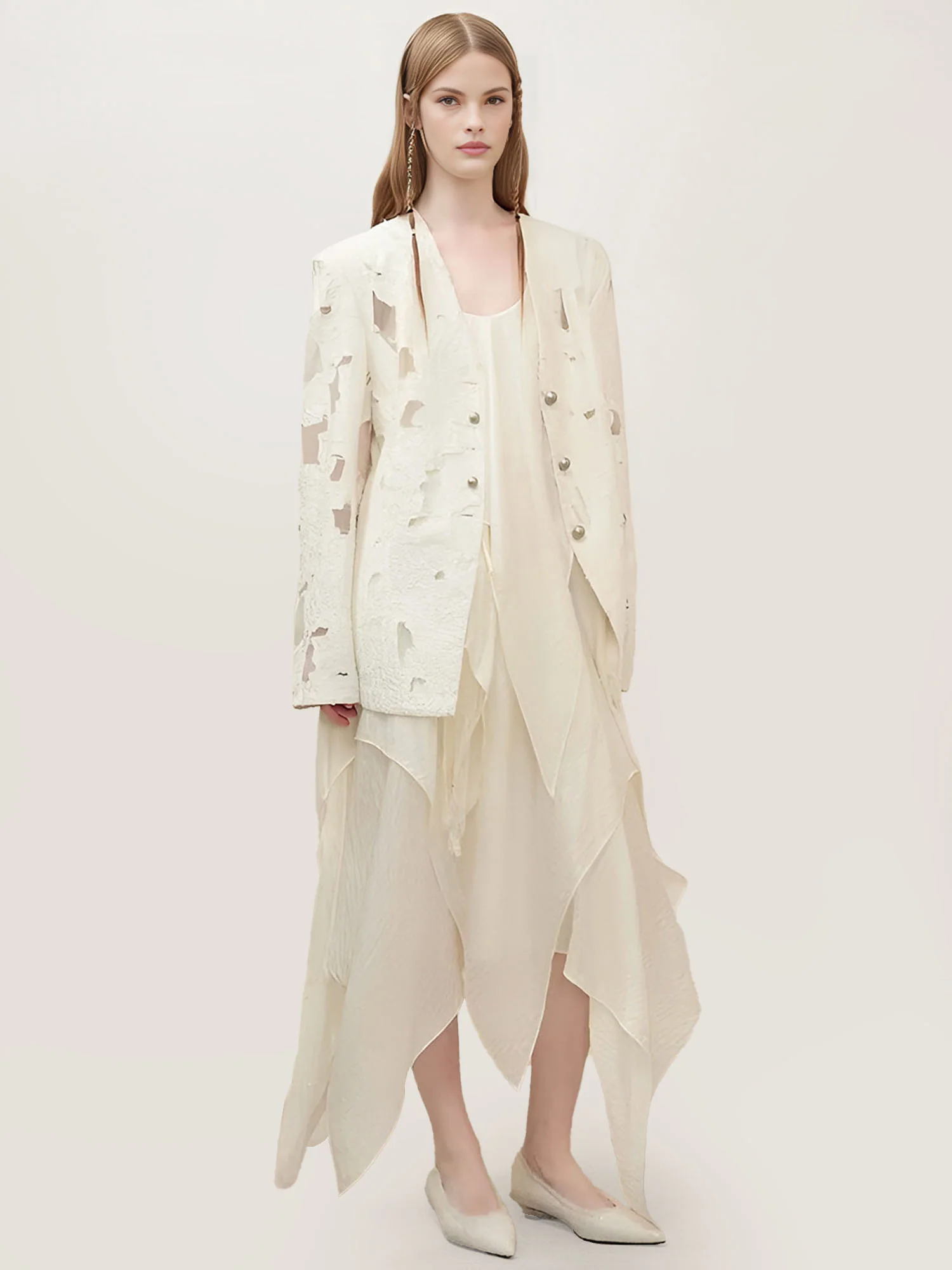 Distressed White Blazer - XPRESSC