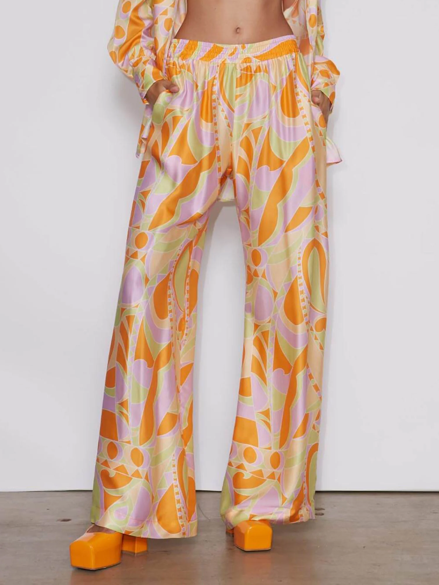 Tropical Beach Graphic Print Wide-Leg Pants - XPRESSC