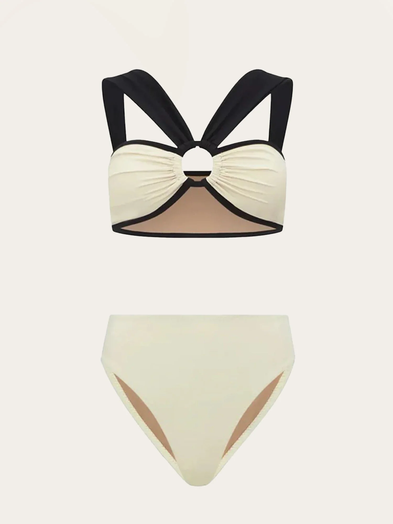 Black & White Two-Tone Bikini Set with Ring Detail - XPRESSC