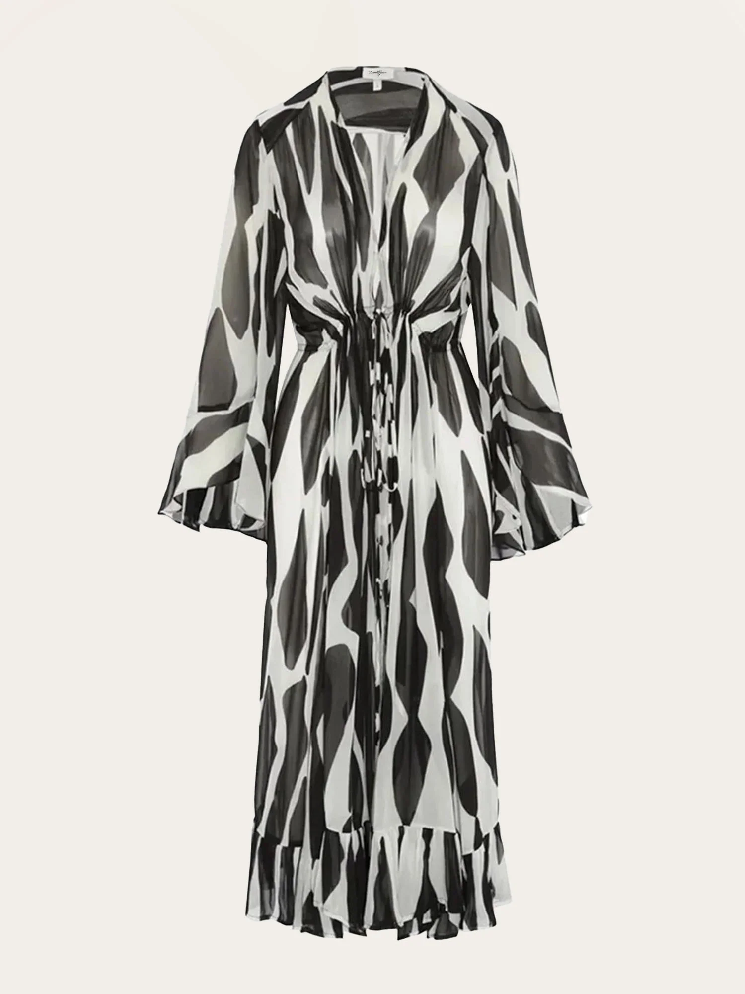 Black & White Sheer Long Cover-Up - XPRESSC