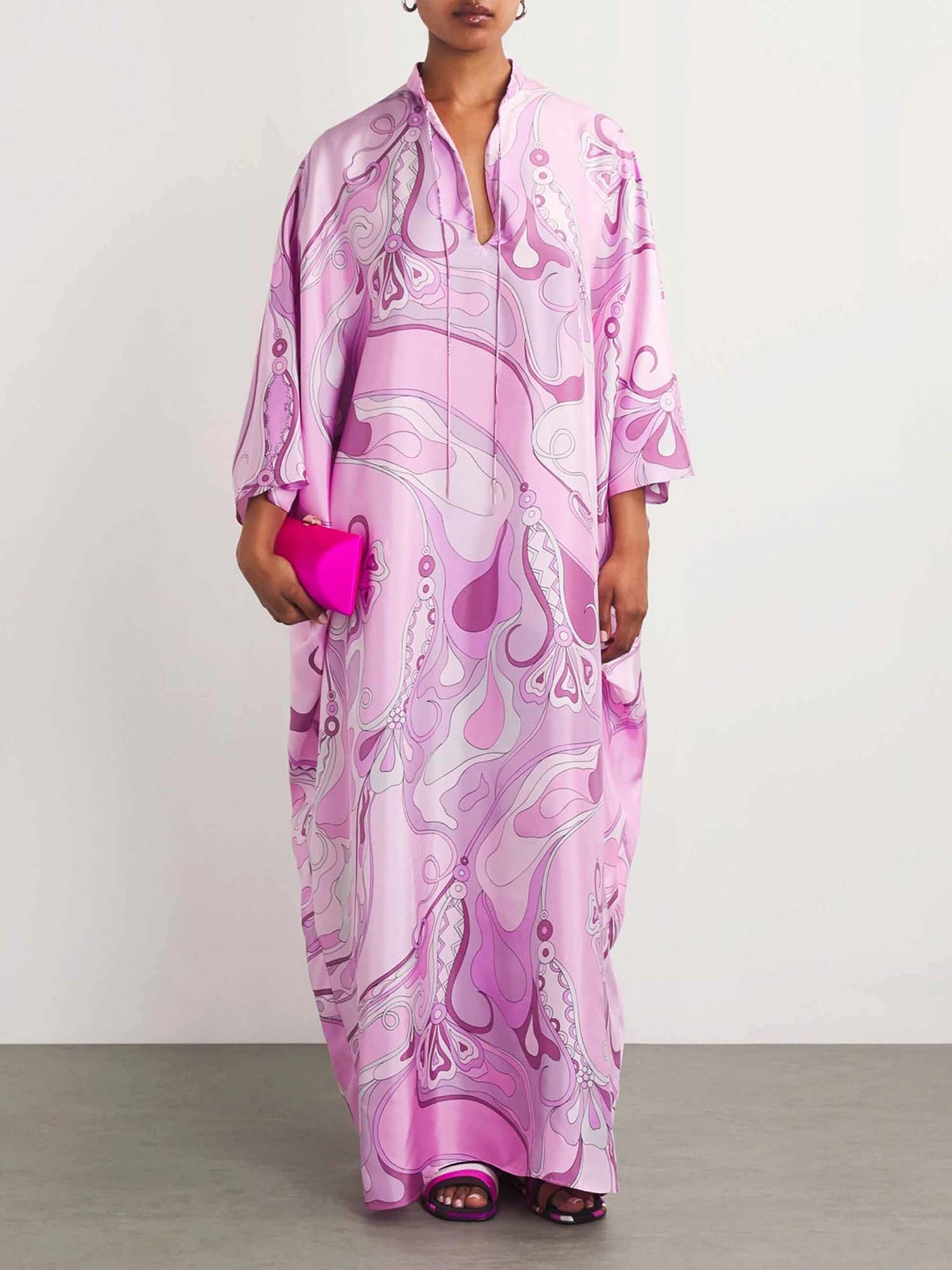 Pink Swirl Print Maxi Kaftan Dress - XPRESSC