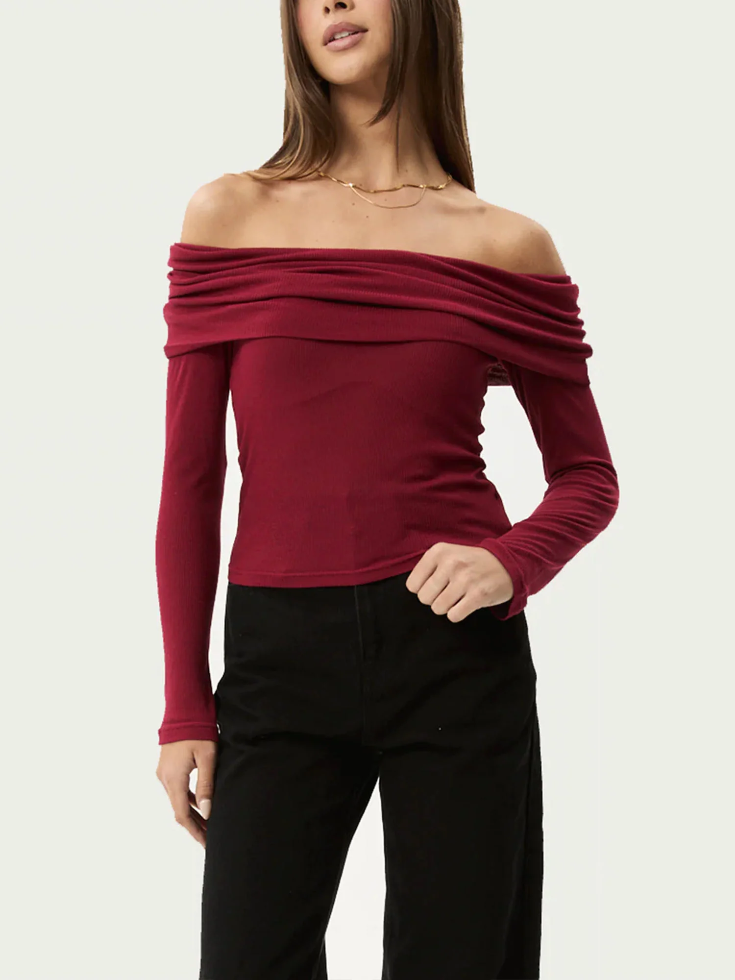 One Shoulder Knit Sweater Long Sleeve Layer - XPRESSC