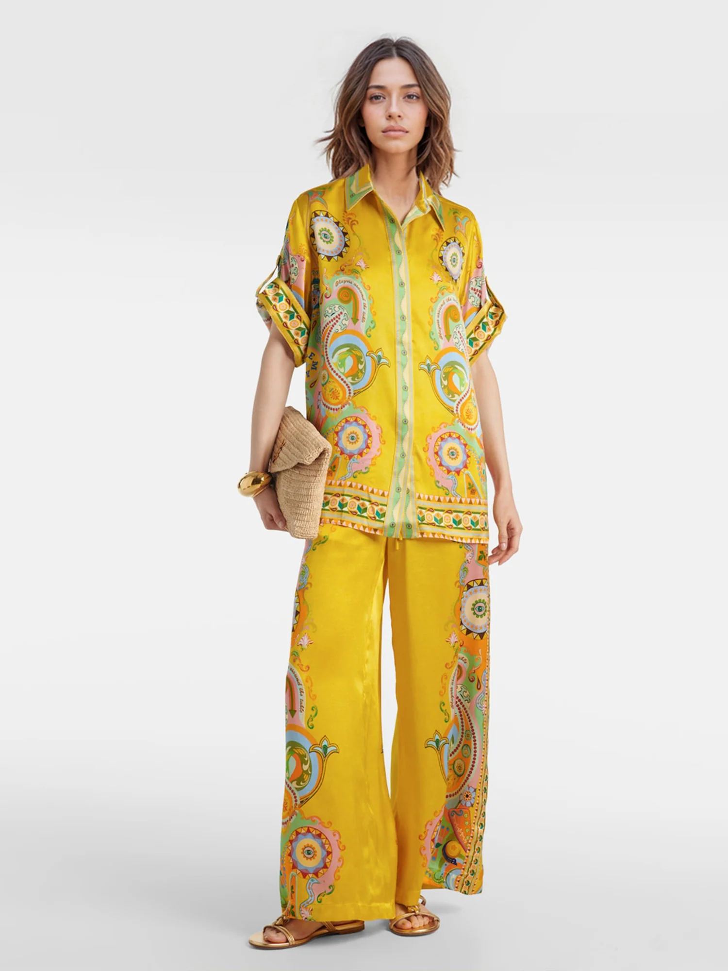 Luxe Satin Oversized Pants with Modern Print - XPRESSC