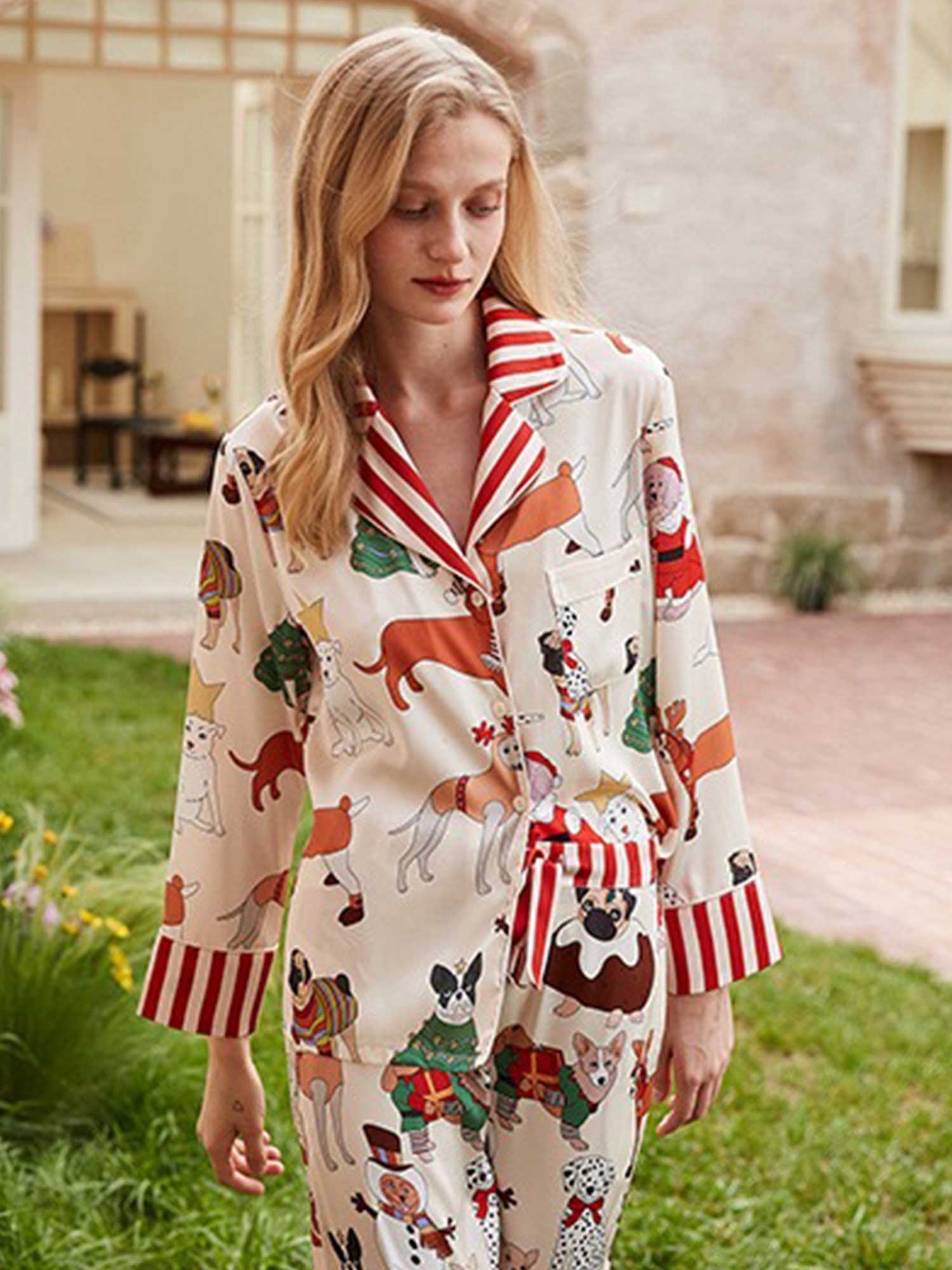 Cartoon Dog Print Long Pajama Set - XPRESSC