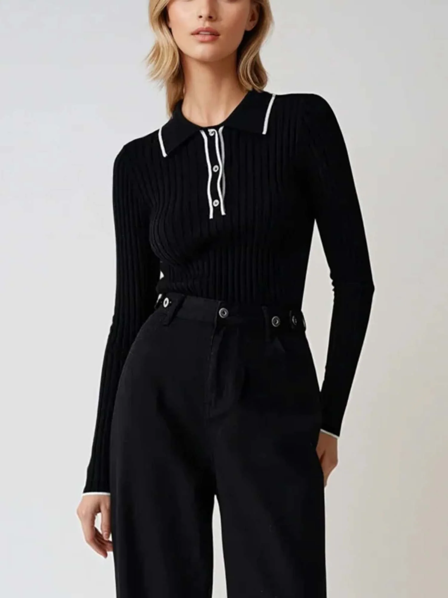 Fitted Rib Polo Knit French Base Layer - XPRESSC