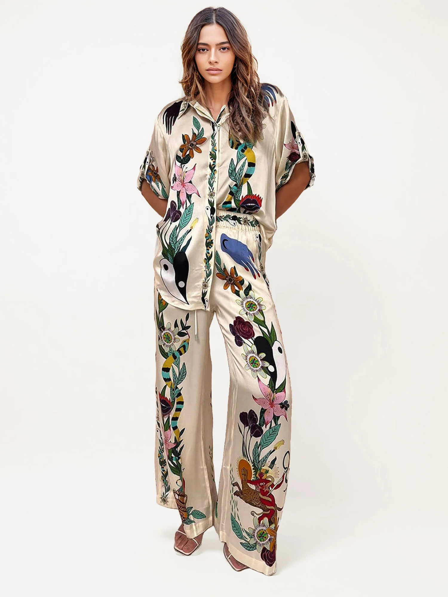 Satin Oversized Blouse with Sophisticated Print - XPRESSC