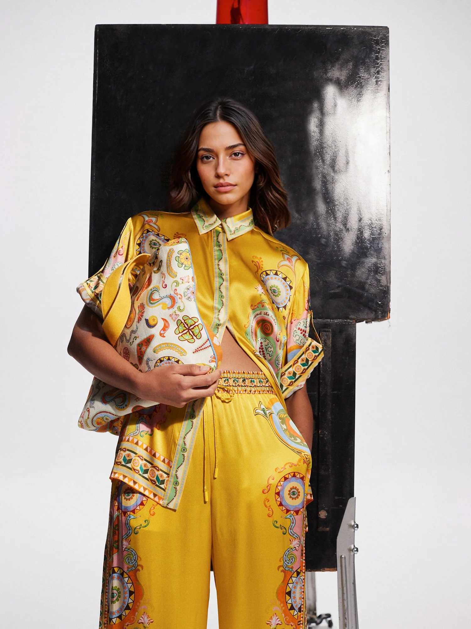 Luxe Satin Cashew Blossom Oversized Shirt - XPRESSC