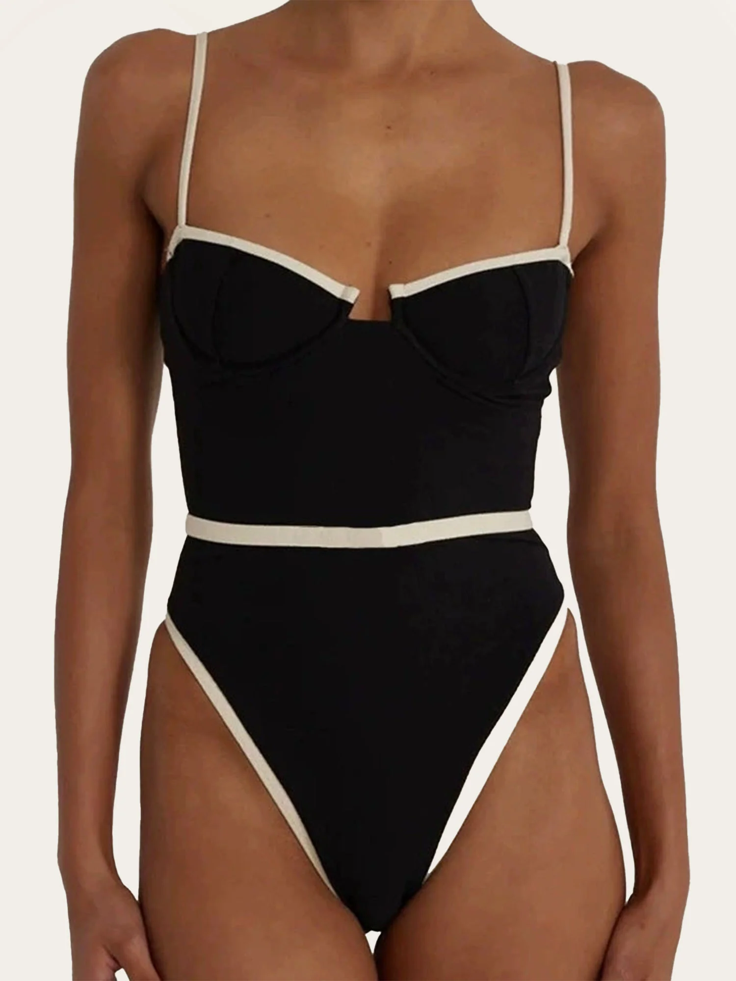 Black and White Contrast One-Piece Swimsuit - XPRESSC