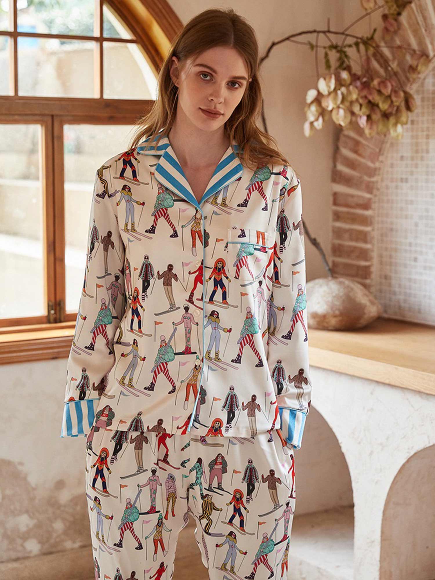 Ski Adventure Print Long Pajama Set - XPRESSC