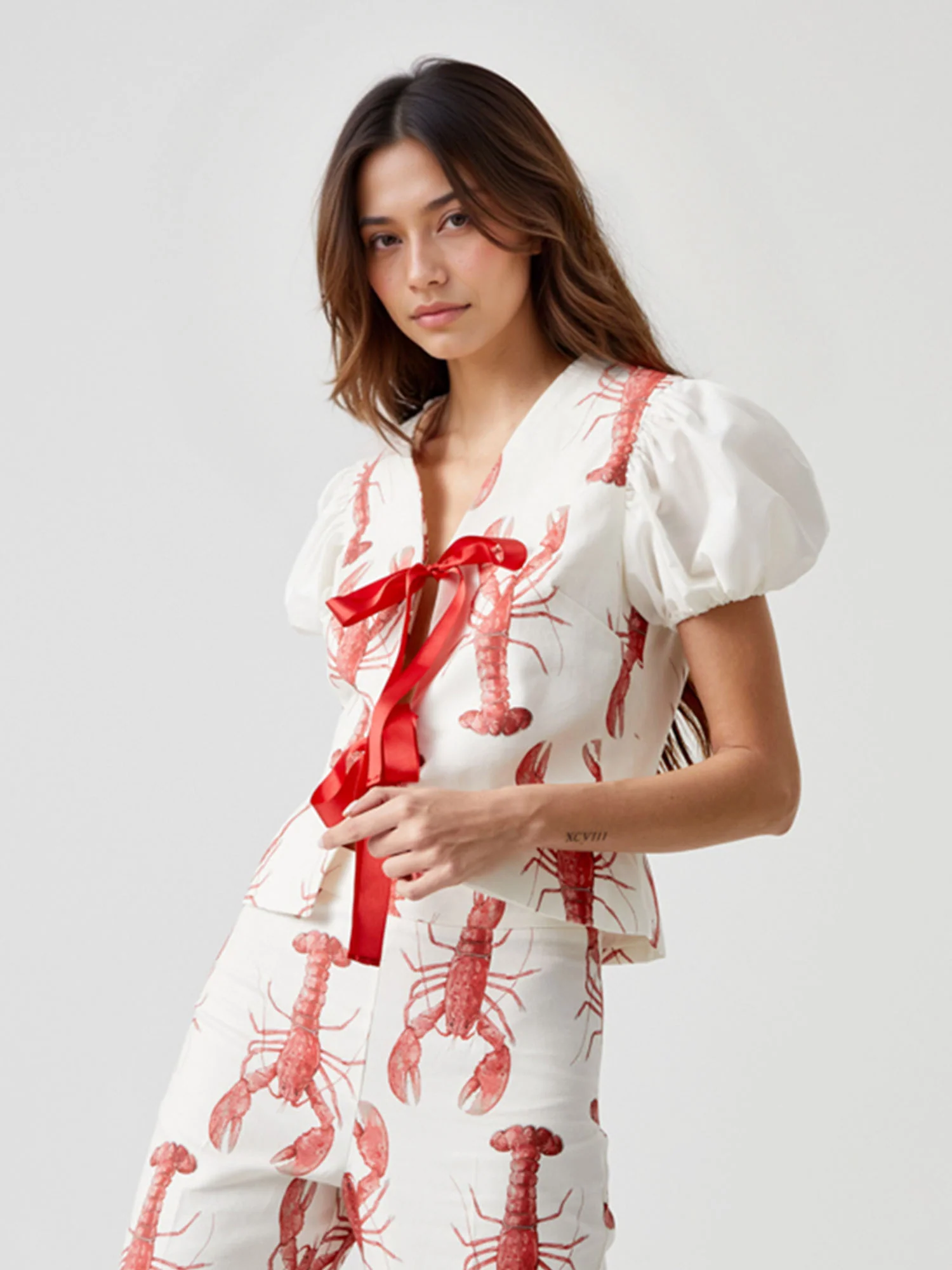 Lobster Print Puff Sleeve Shirt - XPRESSC