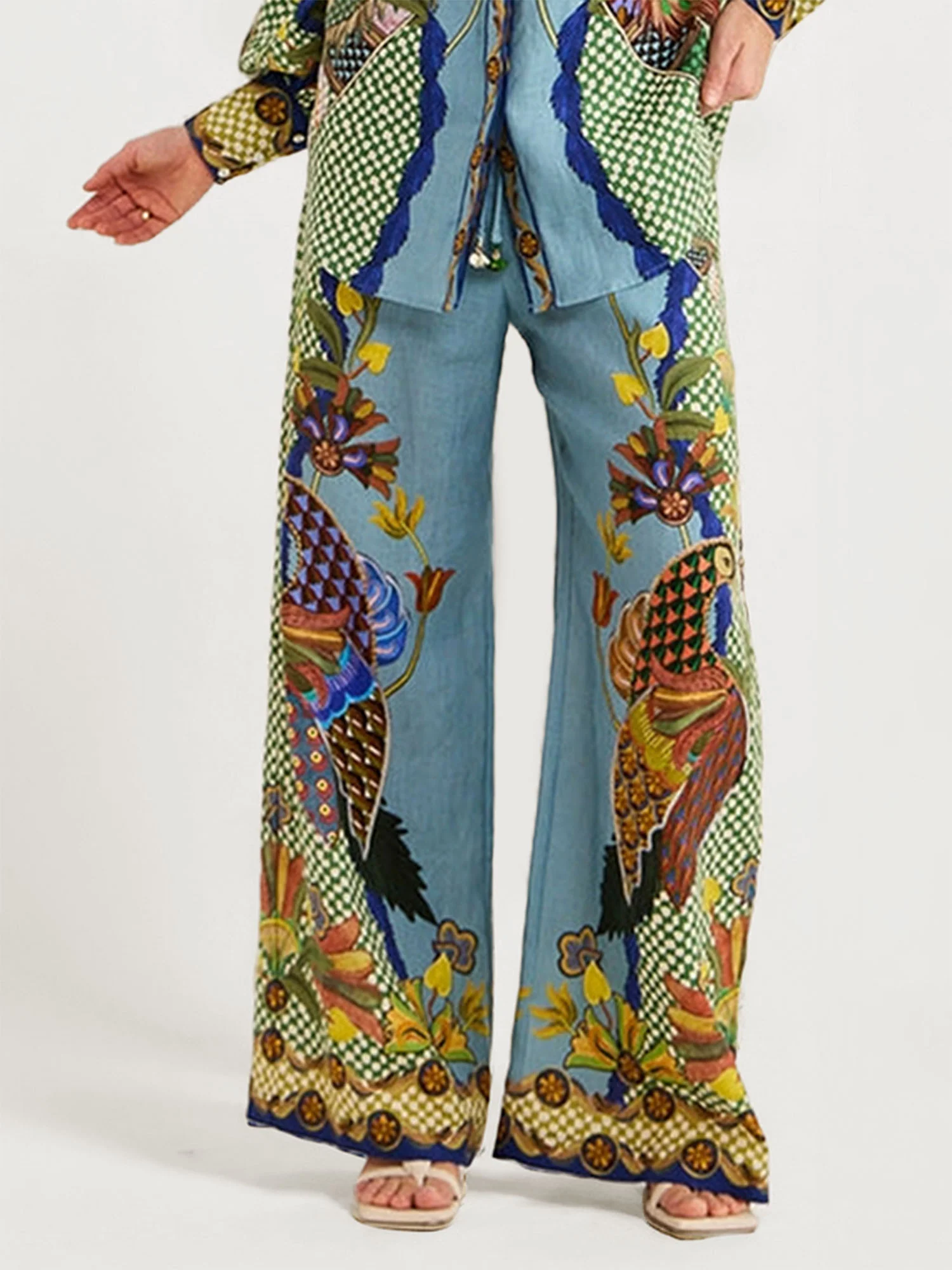 Bohemian Floral Print Wide-Leg Pants - XPRESSC