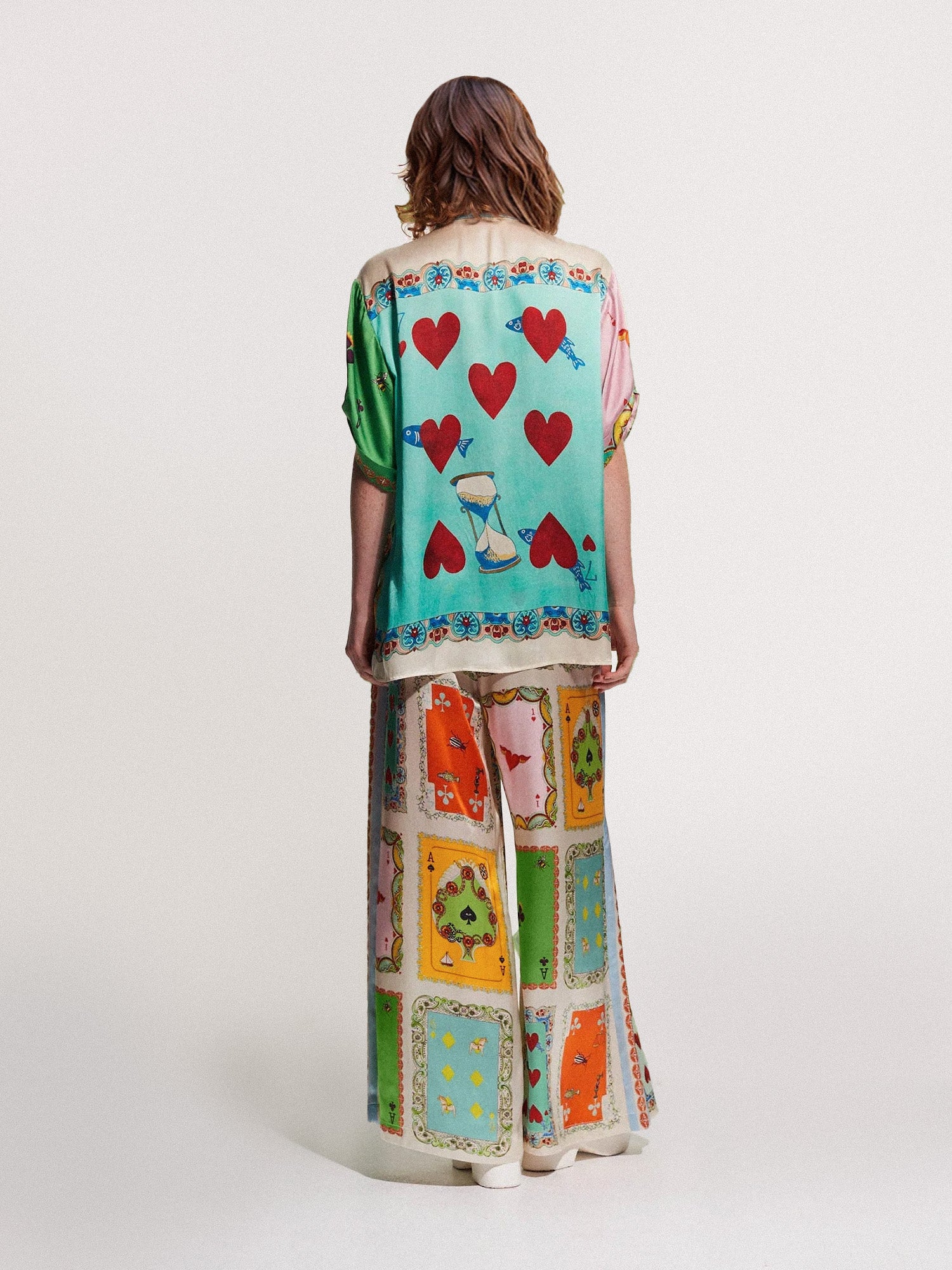 Playing Cards Print Wide-Leg Pants - XPRESSC