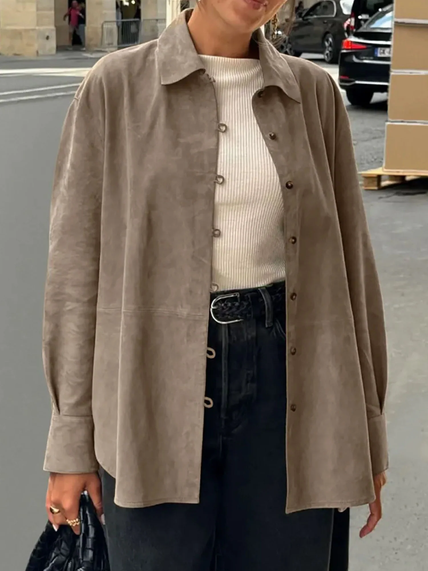 Loose Collar Shirt Retro Khaki Vibes - XPRESSC