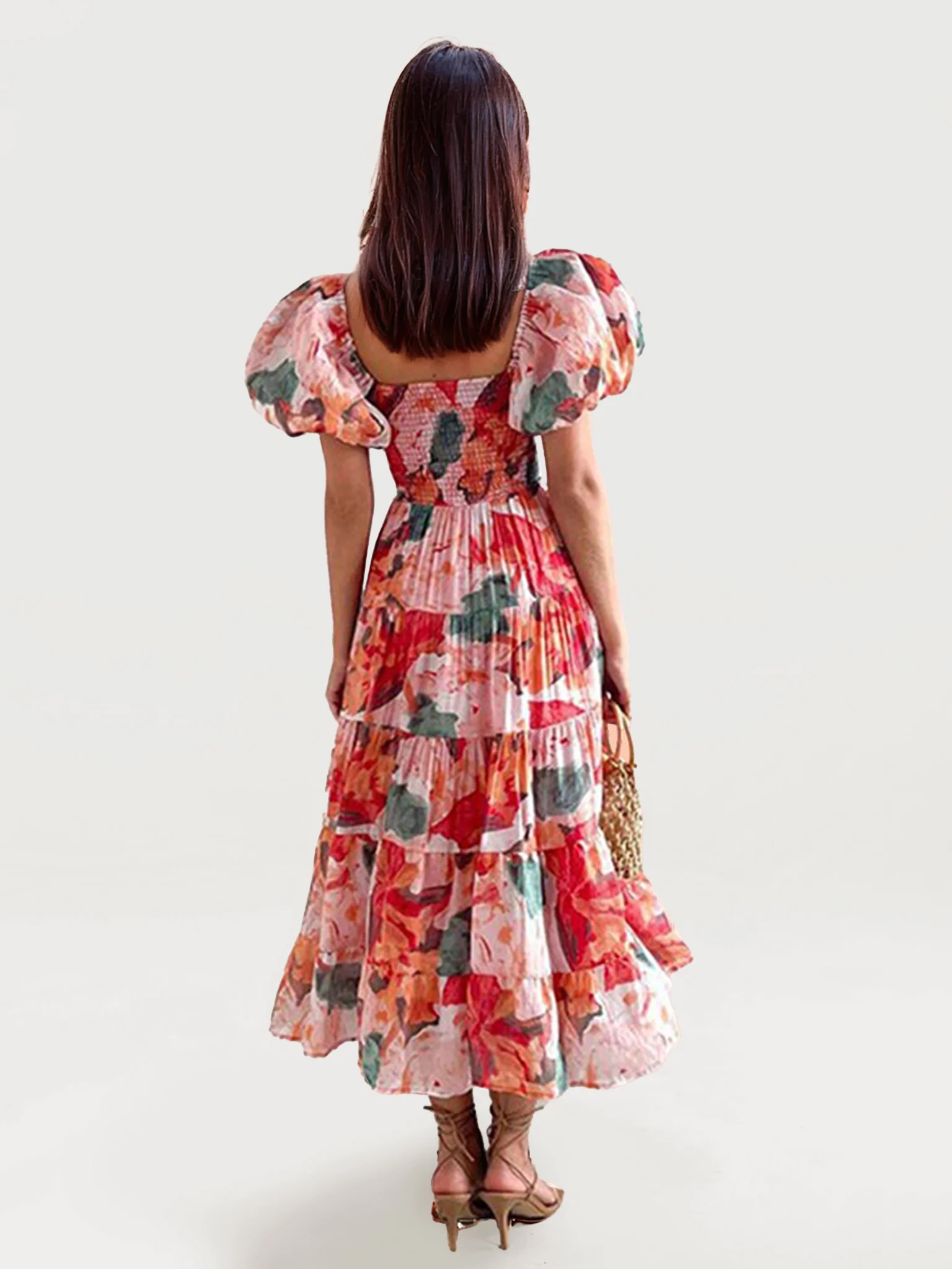 Floral Puff Sleeve Midi Dress - XPRESSC