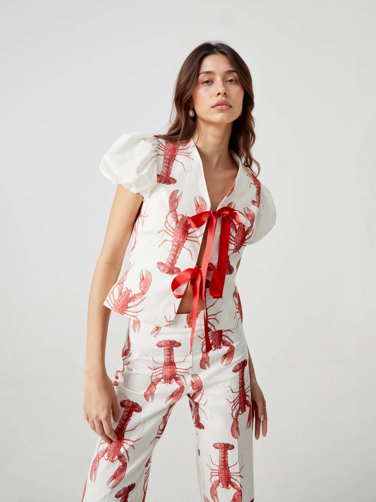 Lobster Print Puff Sleeve Shirt - XPRESSC