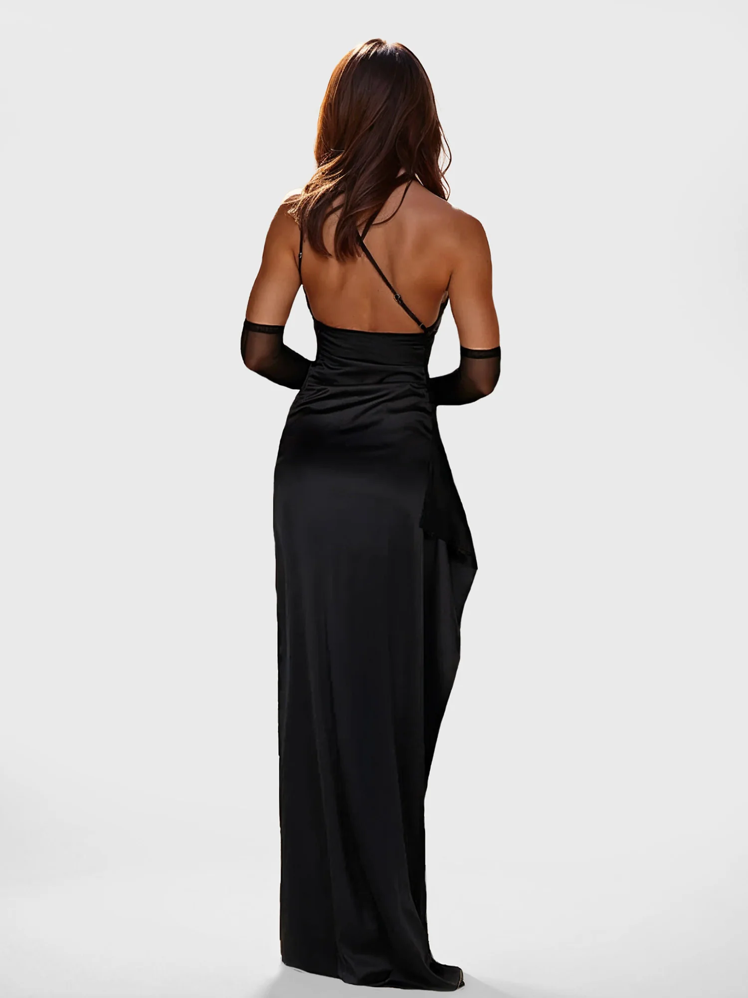 Asymmetrical Slit Satin Evening Dress - XPRESSC