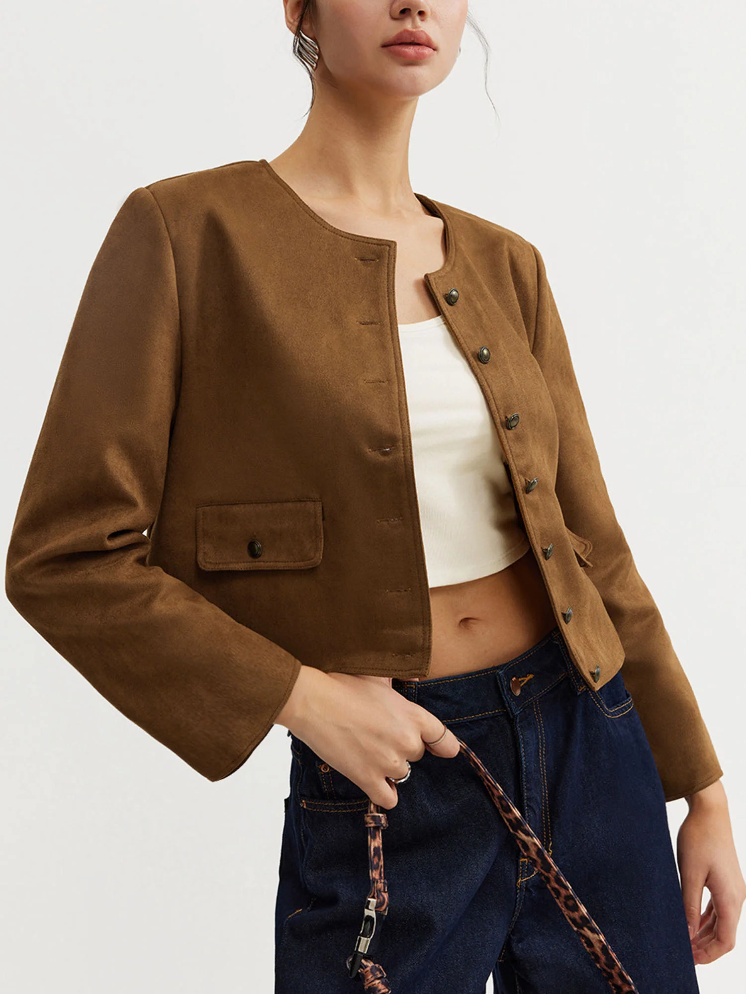 Brown Suede Buttoned Jacket - XPRESSC
