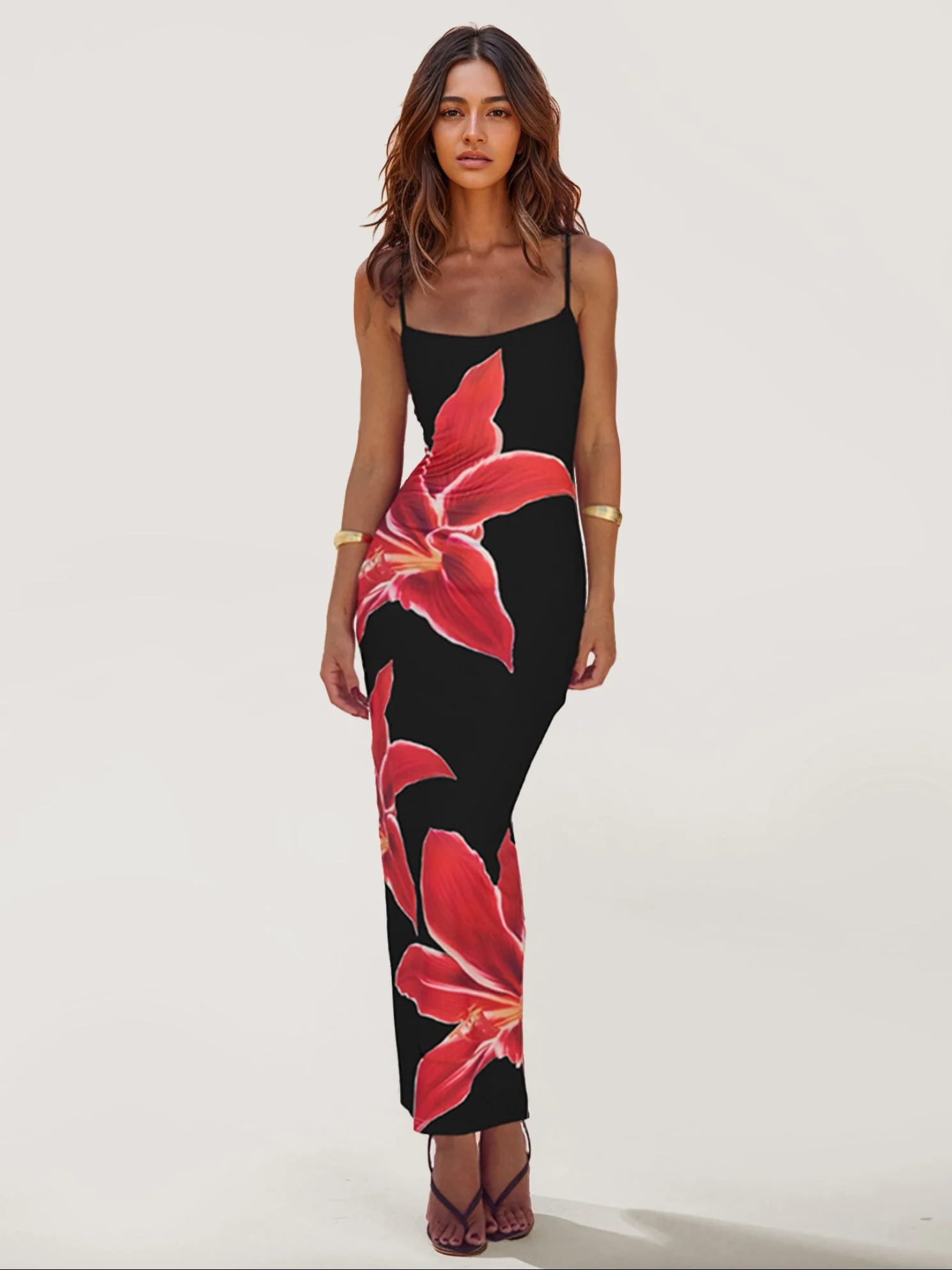 Floral Print Satin Strapless Maxi Dress - XPRESSC