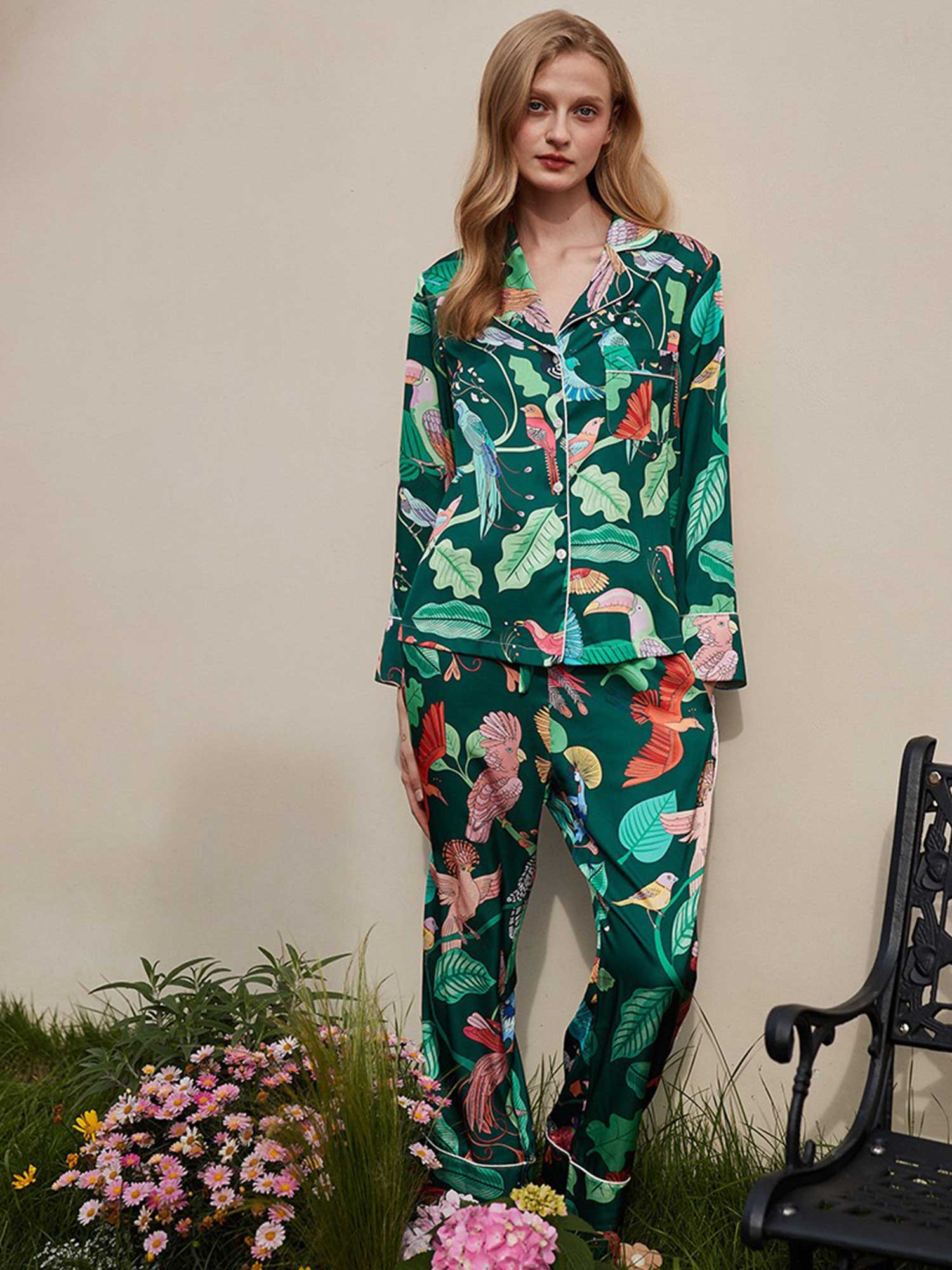 Parrot and Leaf Print Pajama Set - XPRESSC