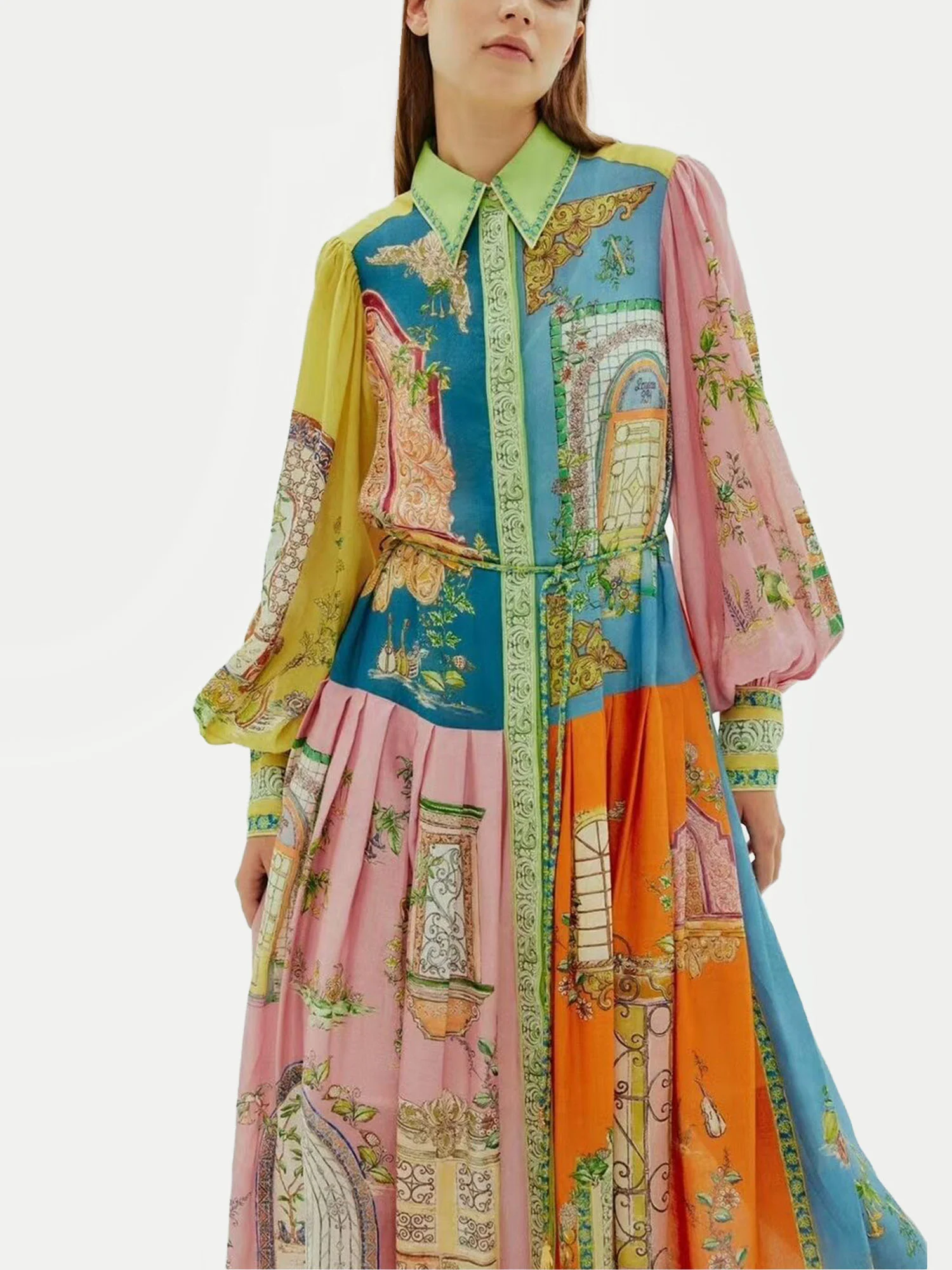 Vintage-Inspired Printed Button-Up Midi Dress - XPRESSC