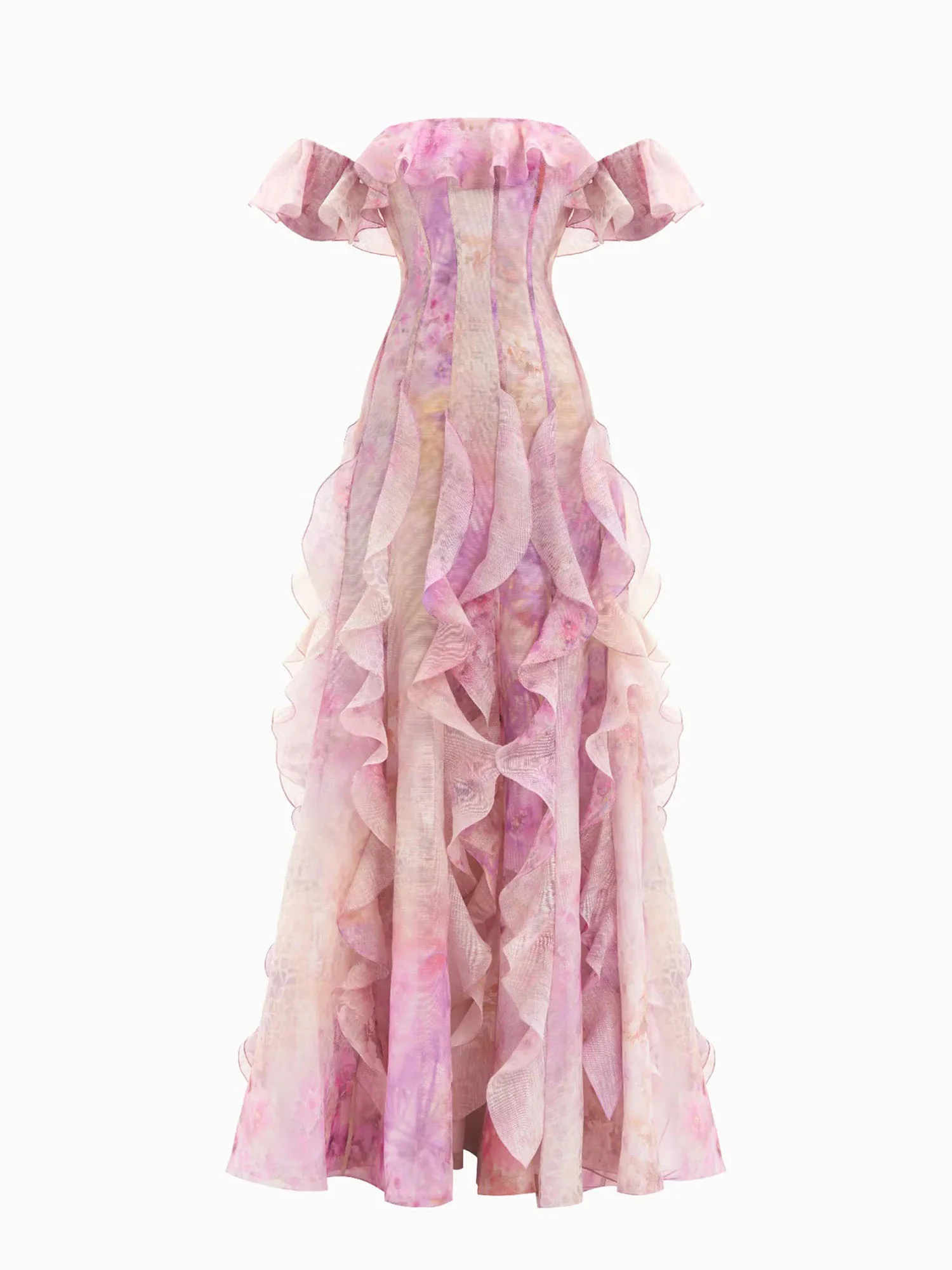 Lavender Off-Shoulder Ruffle Maxi Dress - XPRESSC