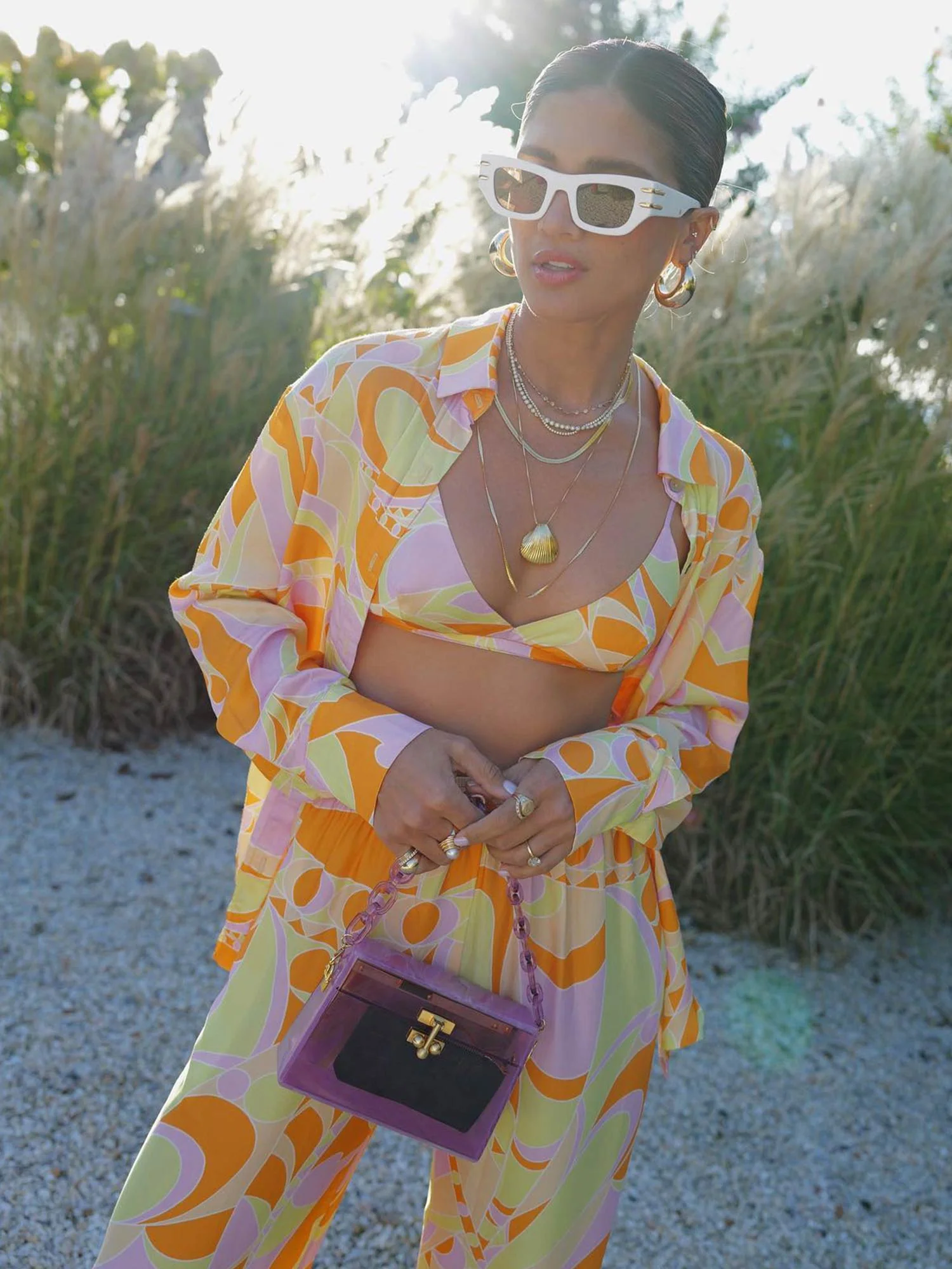 Tropical Beach Graphic Print Button-Up Shirt - XPRESSC