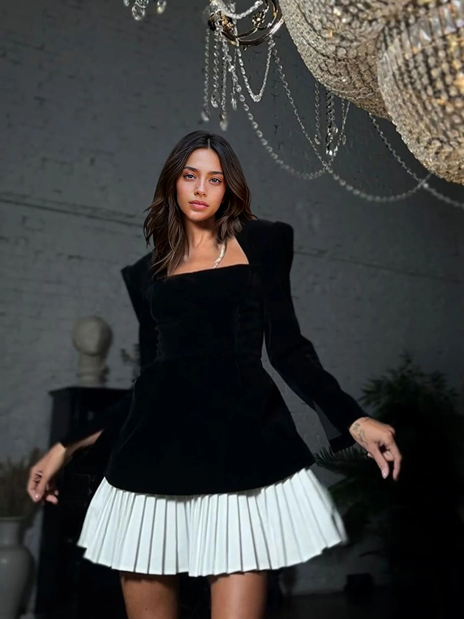 Pleated Velvet Mini Dress - XPRESSC