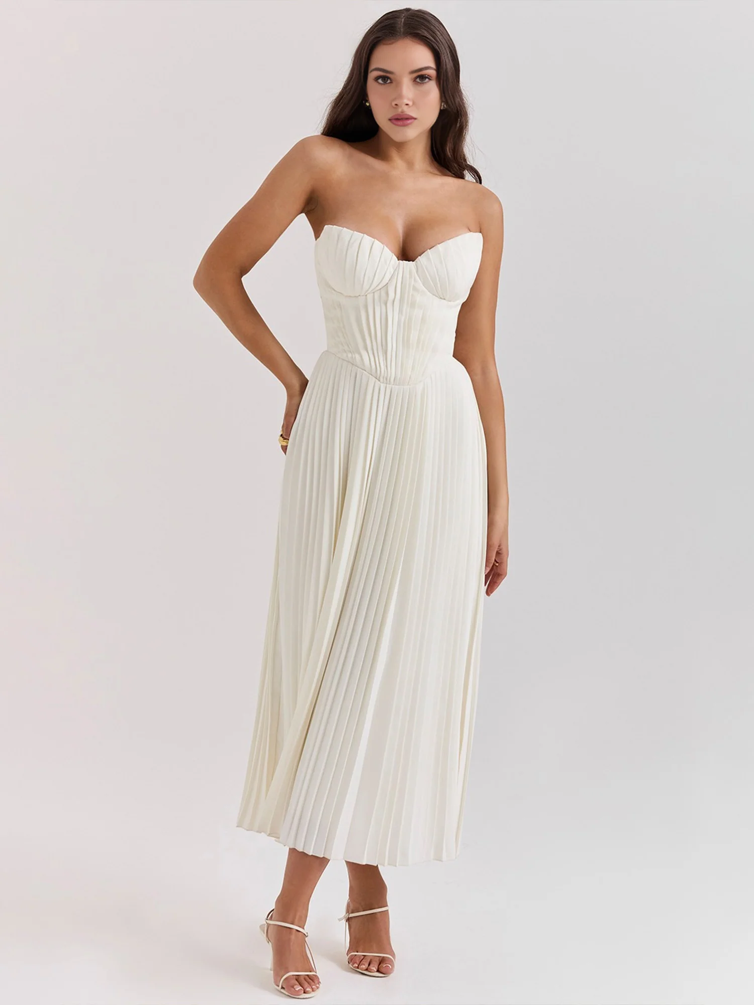 Pleated Strapless Sky Blue Maxi Dress - XPRESSC