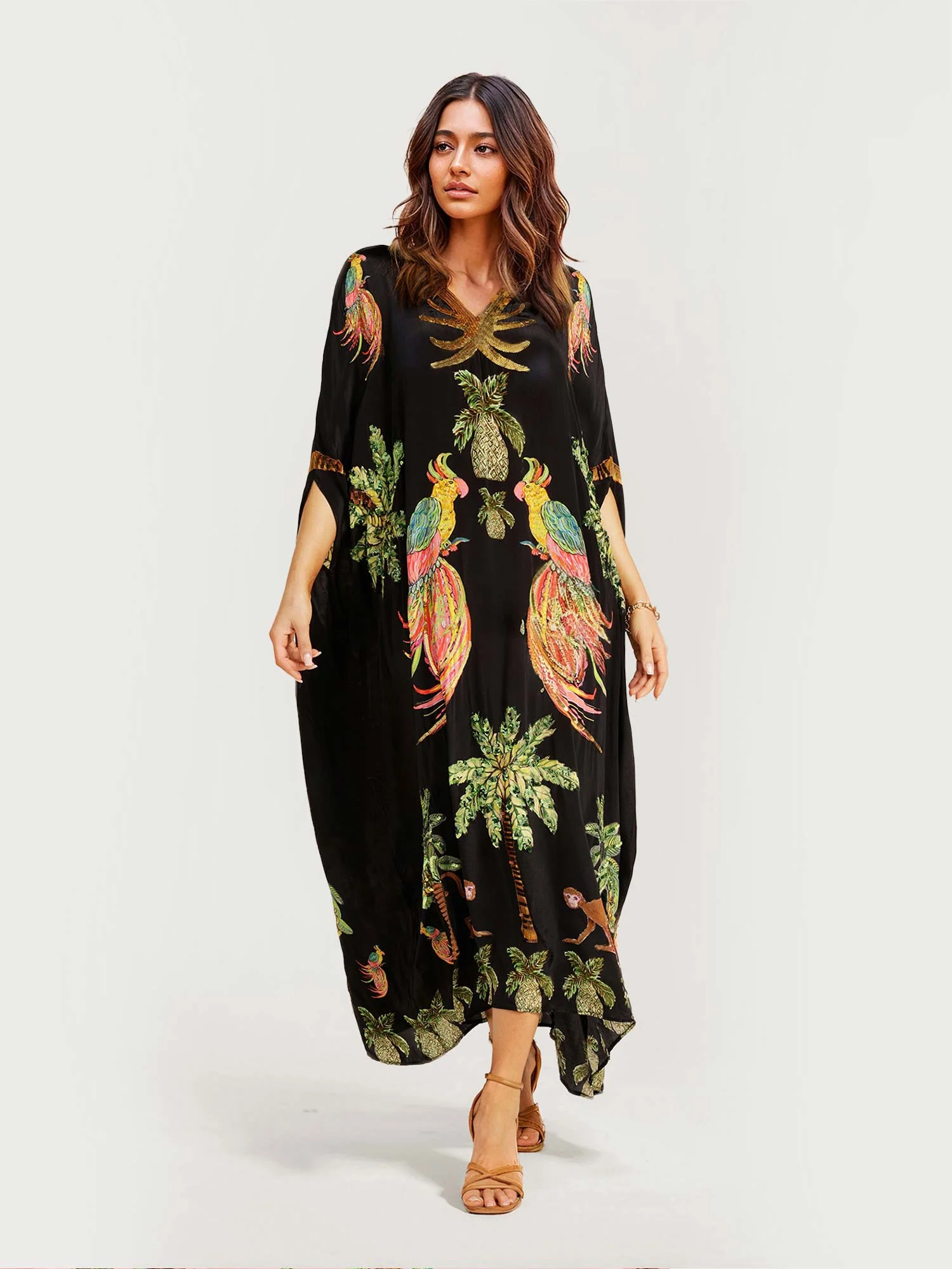 Black/Pink Parrot Print Maxi Dress - XPRESSC
