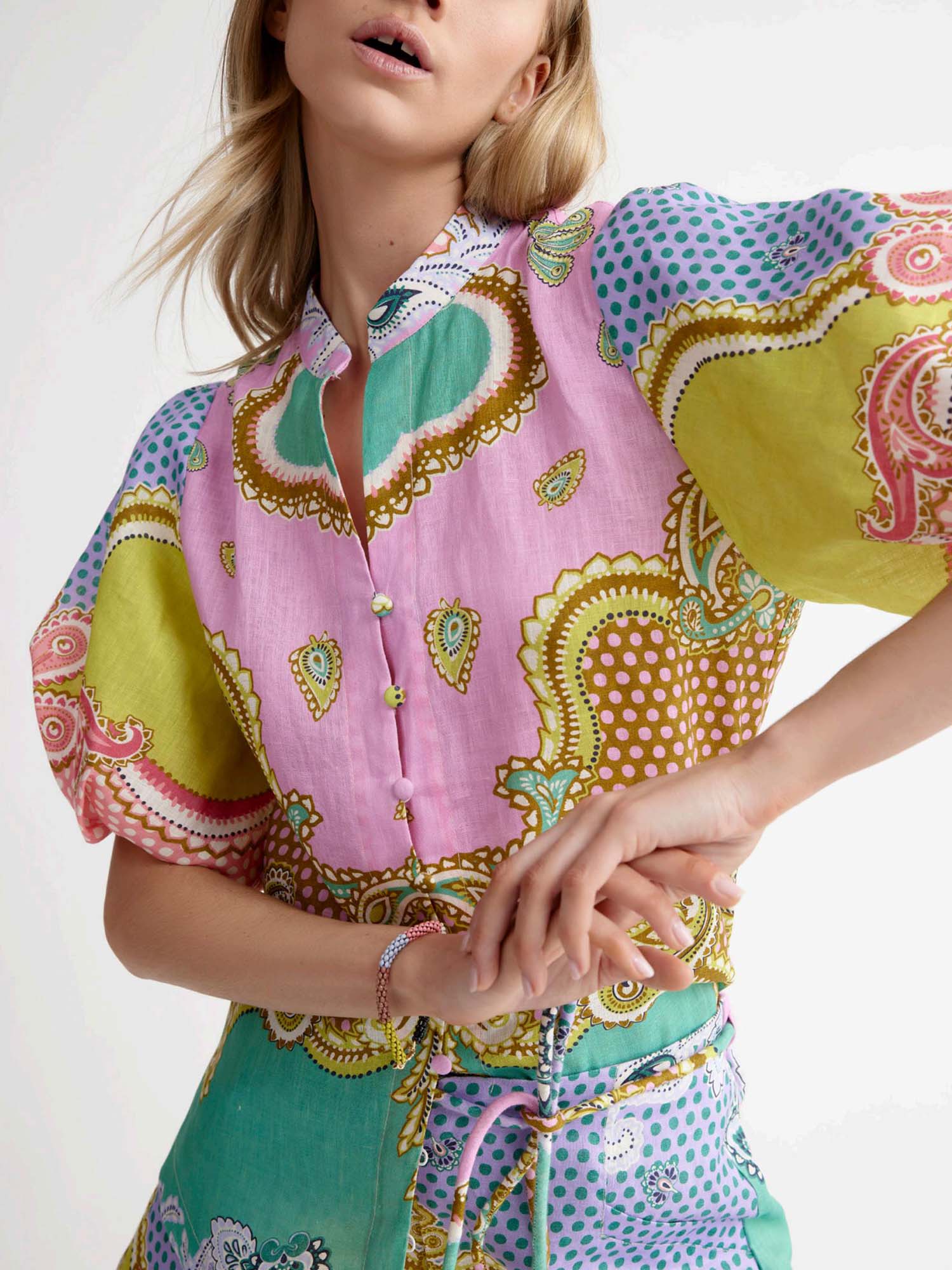 Candy Mosaic Belted Shirt Maxi Dress - XPRESSC