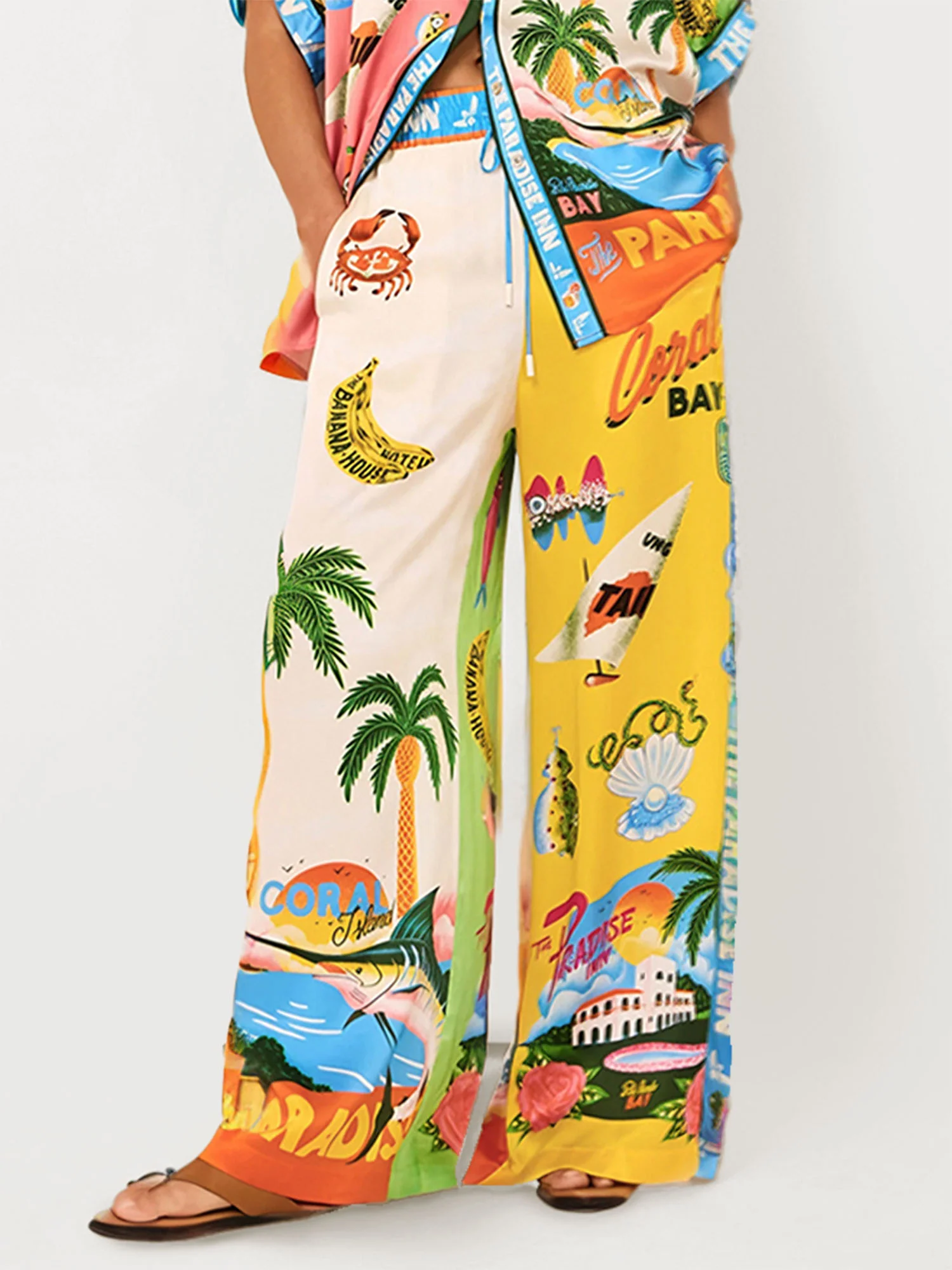 Sunset Beach Graphic Print Wide-Leg Pants - XPRESSC