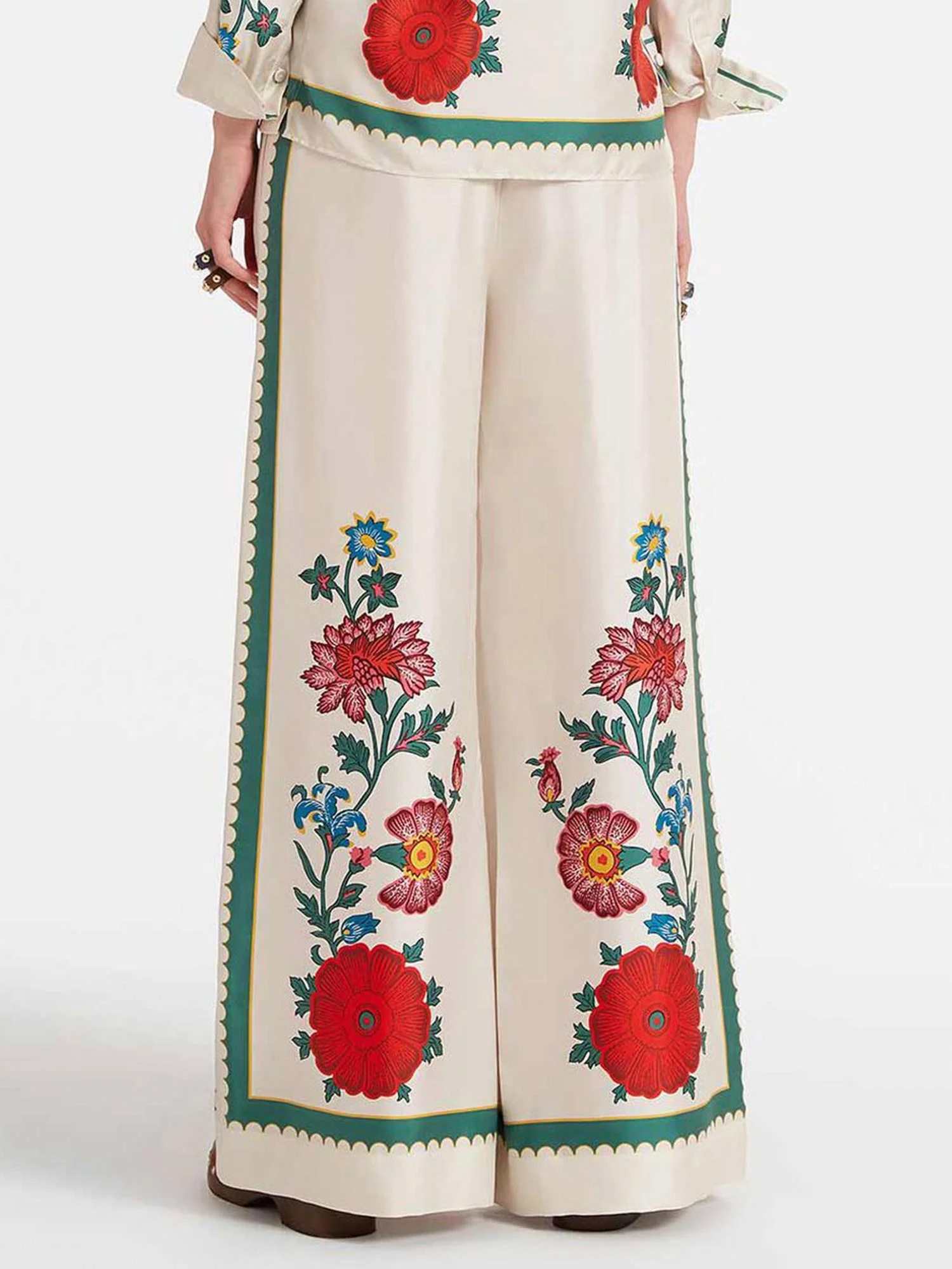 White Blossom Wide-Leg Pants - XPRESSC