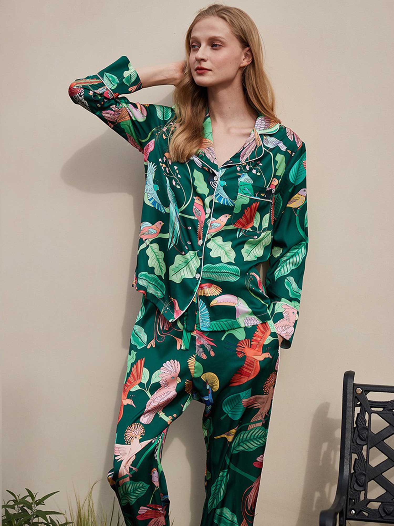 Parrot and Leaf Print Pajama Set - XPRESSC