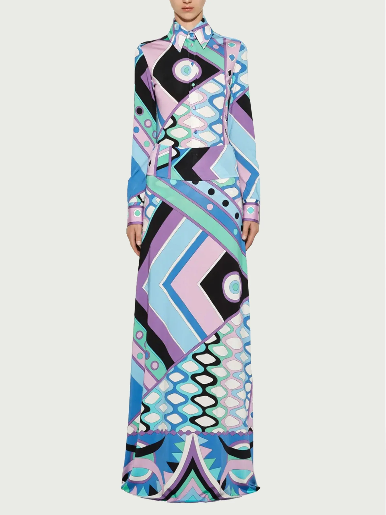 Geometric Print Shirt and Skirt Set - XPRESSC