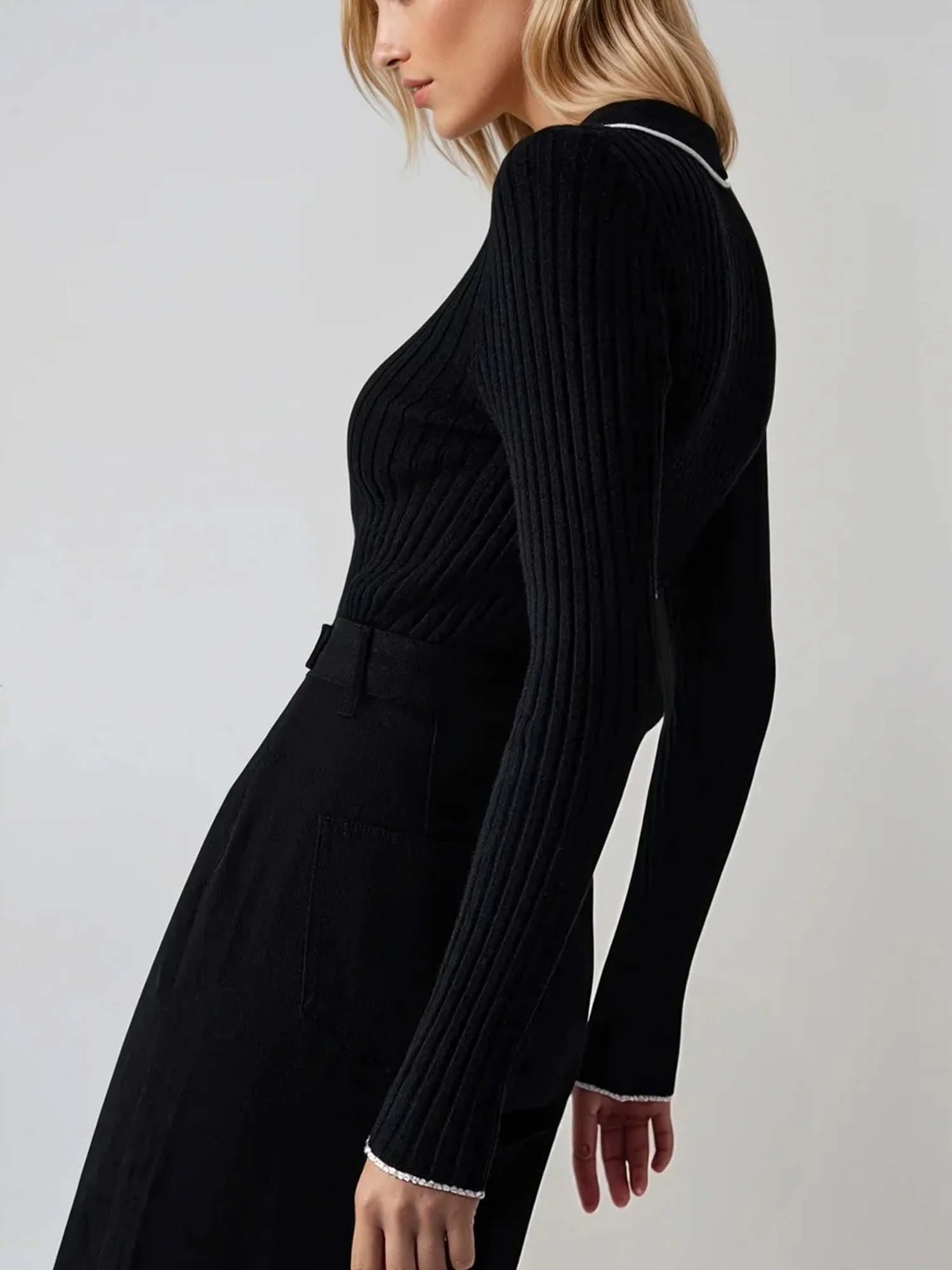 Fitted Rib Polo Knit French Base Layer - XPRESSC