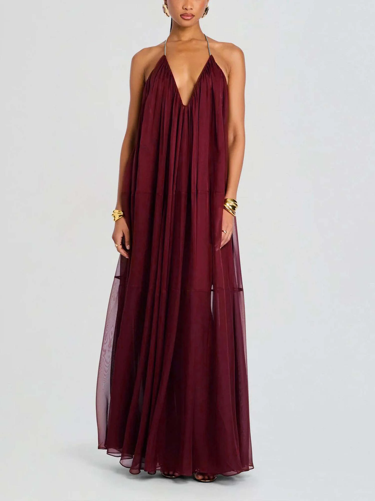 Sheer Draped Maxi Dress - XPRESSC