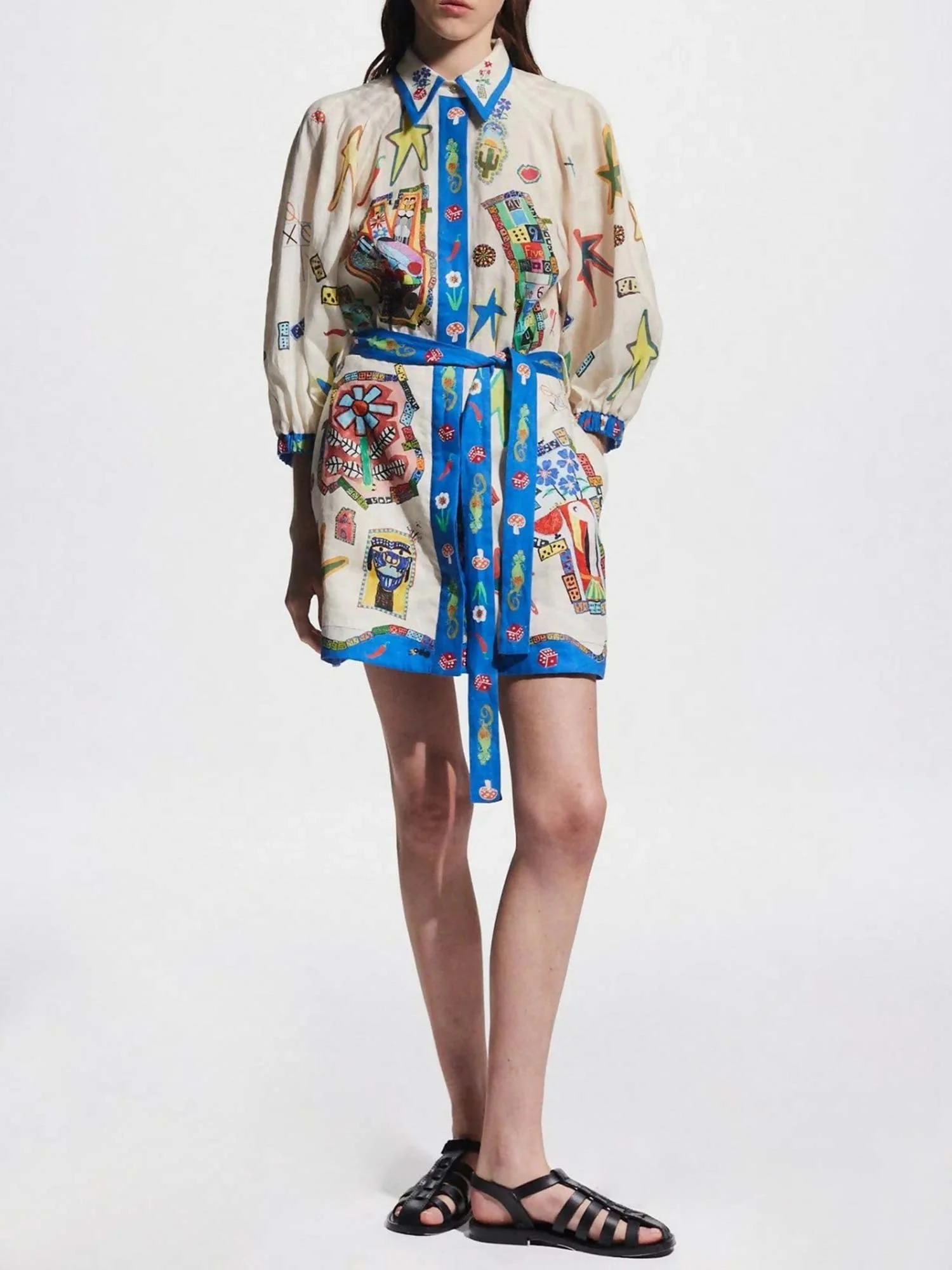 Tropical Print Mini Dress with Belt - XPRESSC