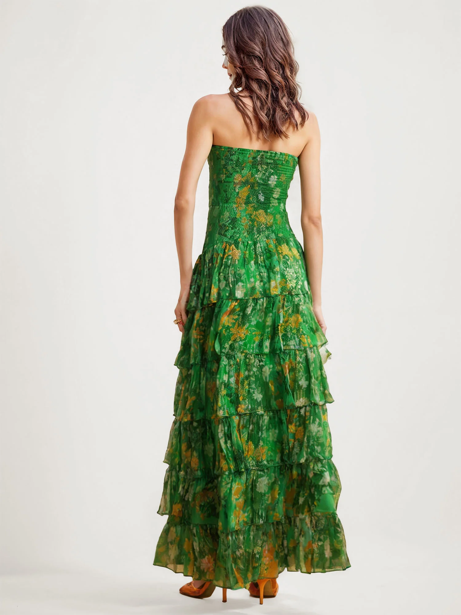 Tiered Green Floral Maxi Dress - XPRESSC