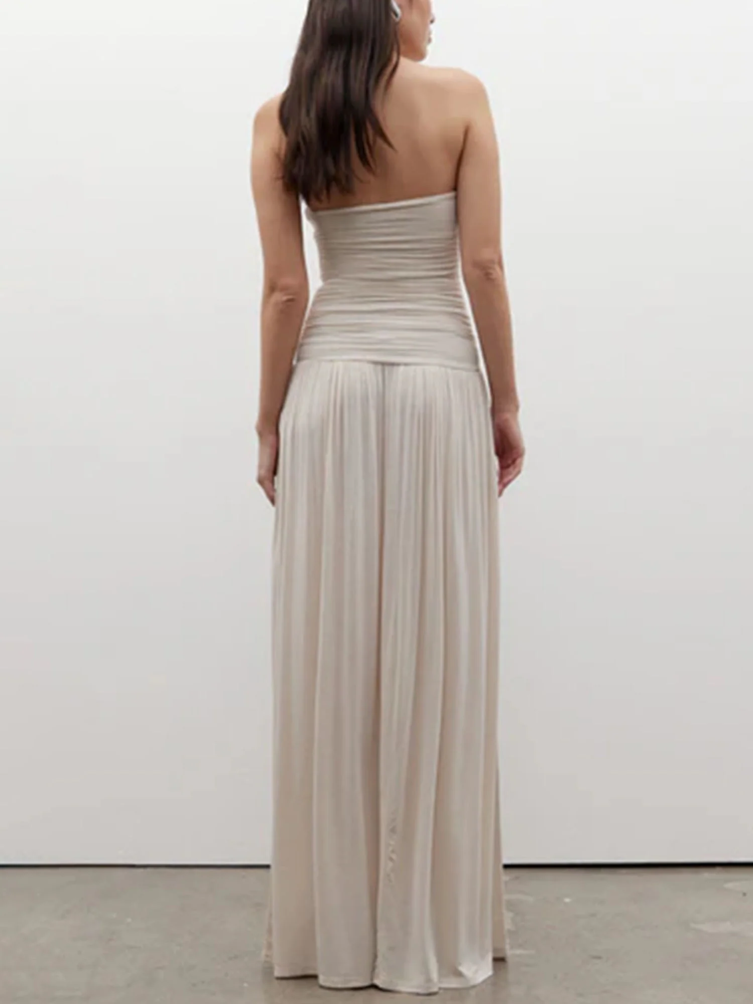 White Strapless Ruched Maxi Dress - XPRESSC