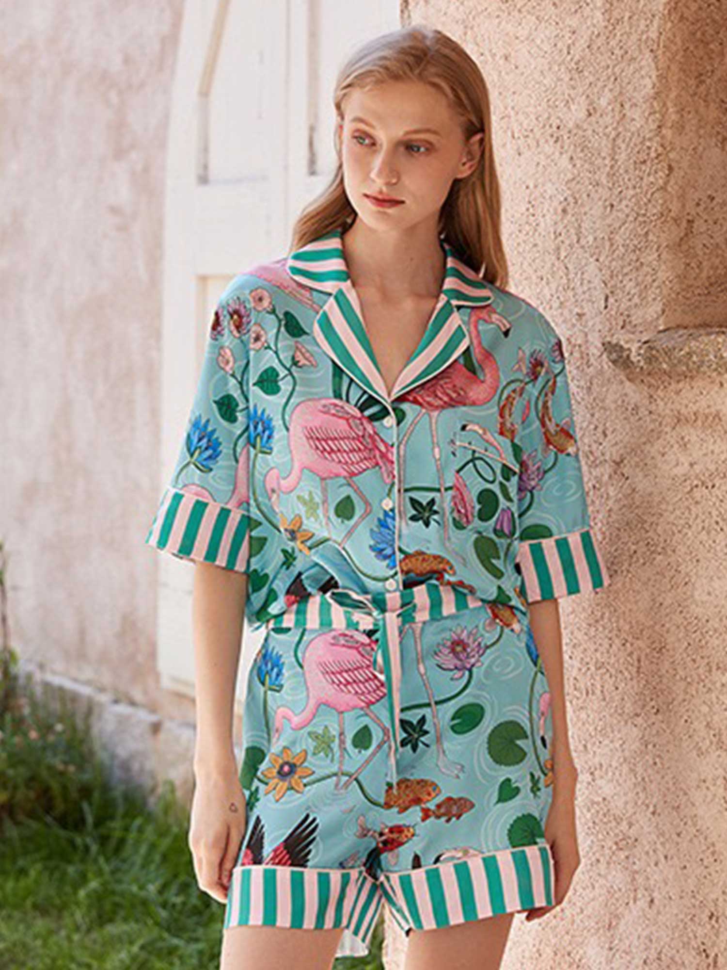 Flamingo Print Short Pajama Set - XPRESSC