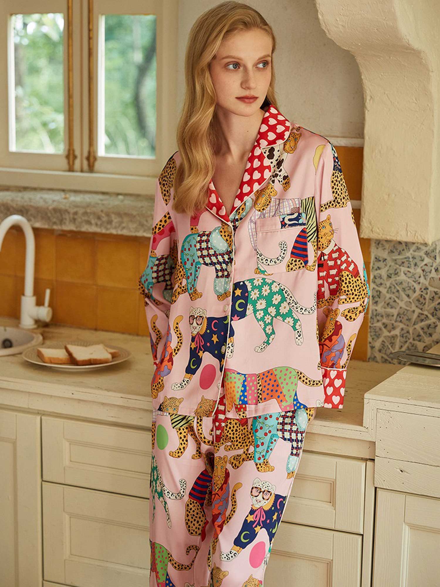 Cartoon Leopard Print Long Pajama Set - XPRESSC